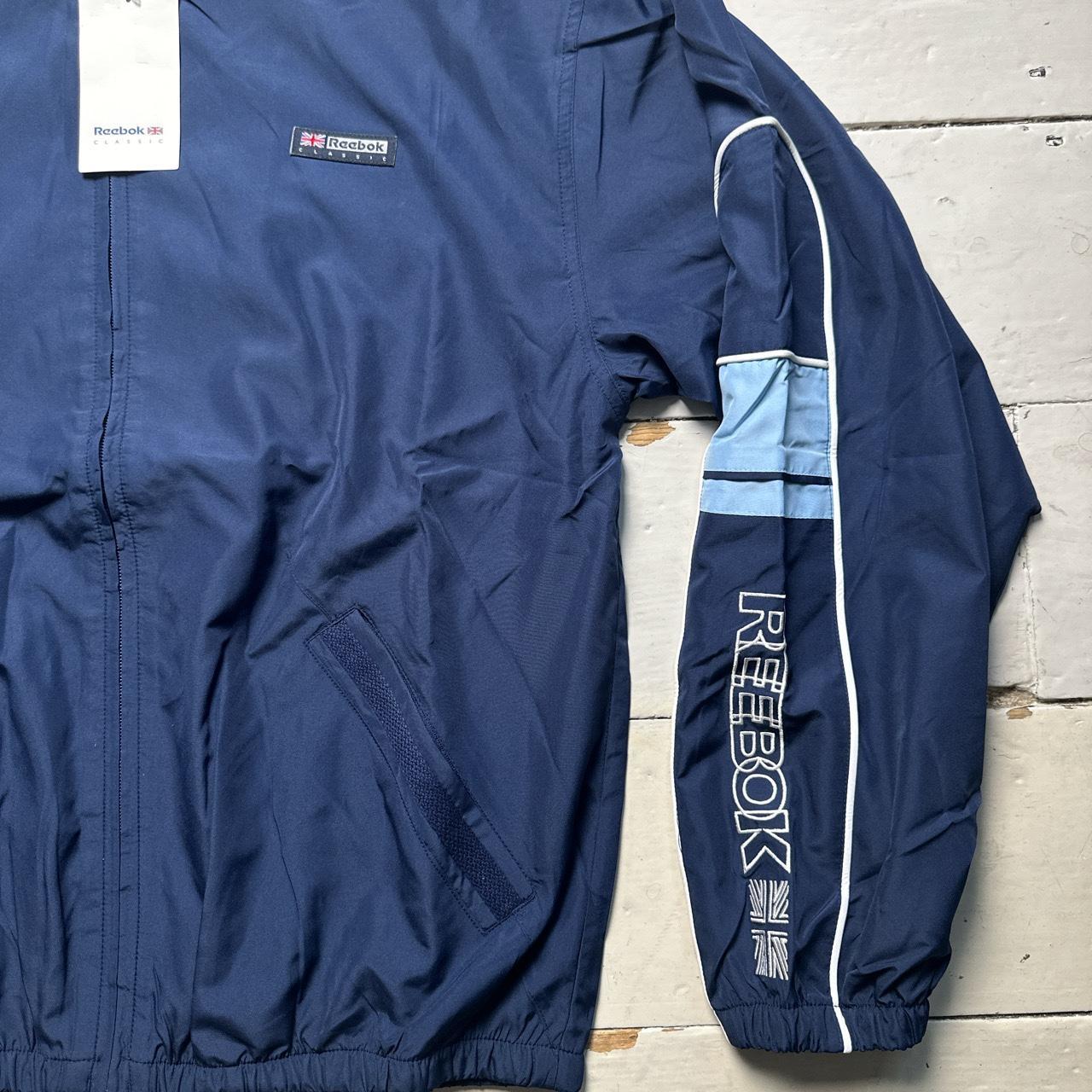 Reebok Navy and Baby Blue Vintage Full Nylon Shell Track Pant Tracksuit Jacket and Bottoms