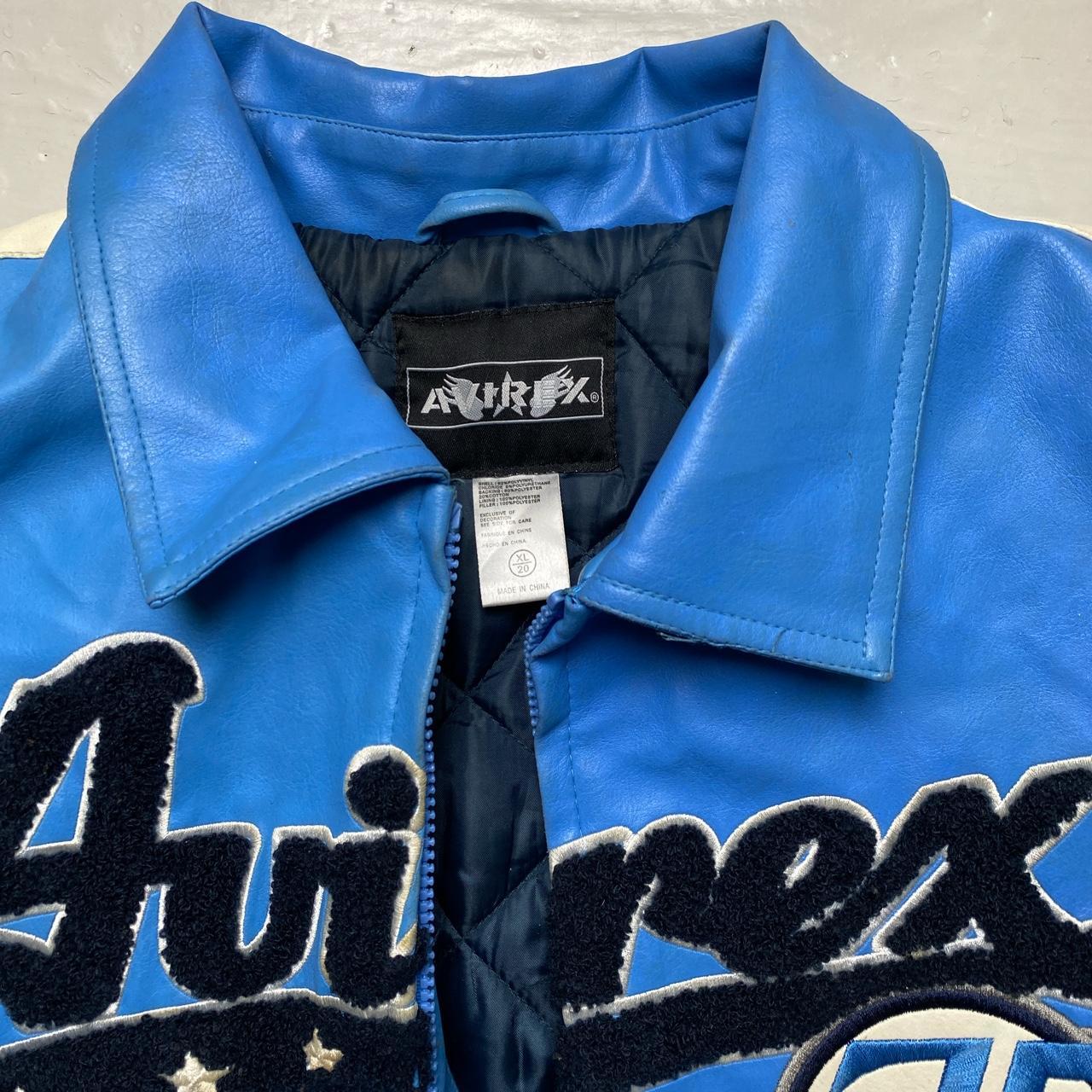 Avirex Faux Leather Baby Blue and Navy Bomber Jacket