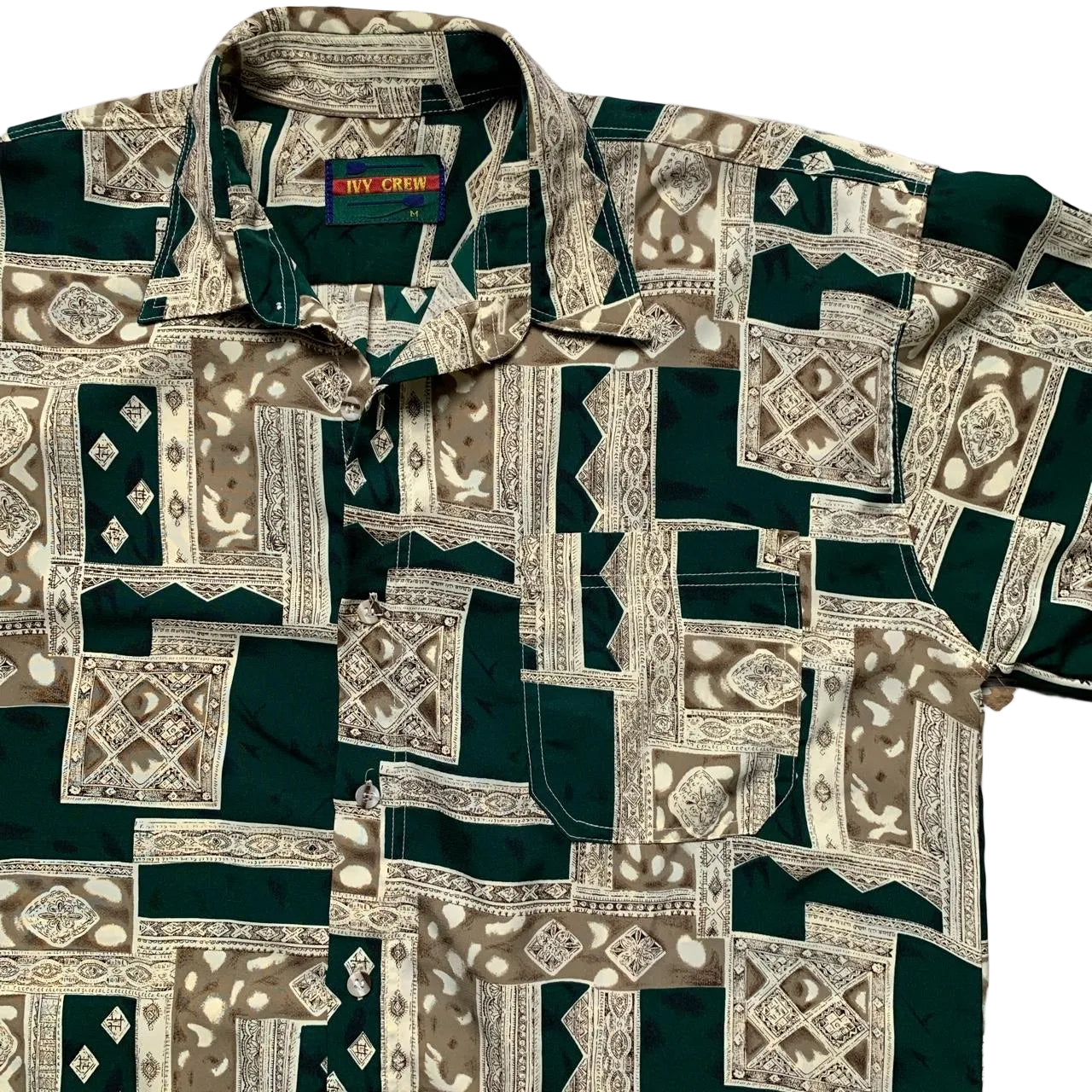 Vintage Ivy Crew Silk Green and Gold Shirt (M)