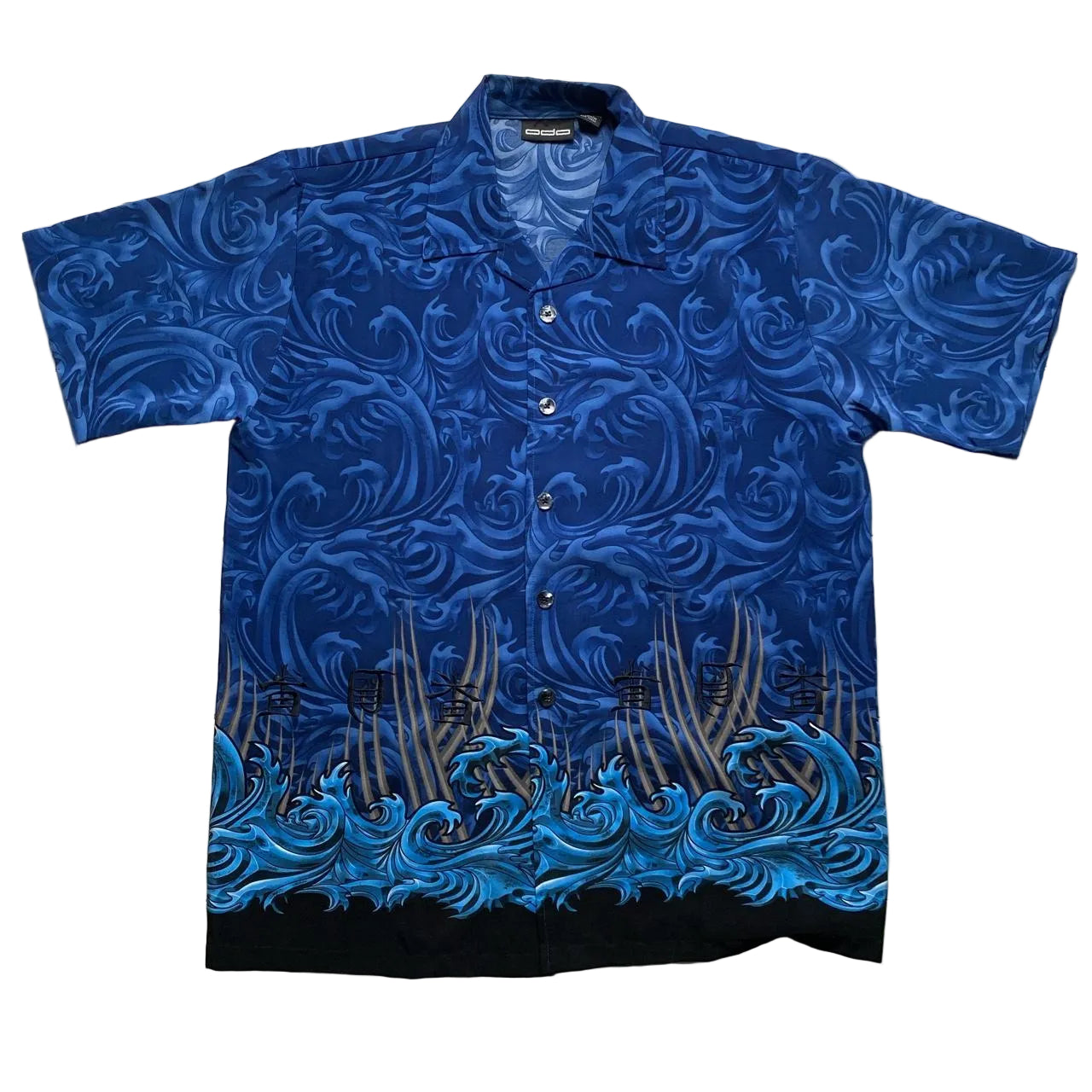 ODO Vintage y2k Flames and Waves Japanese Silk Shirt (M)