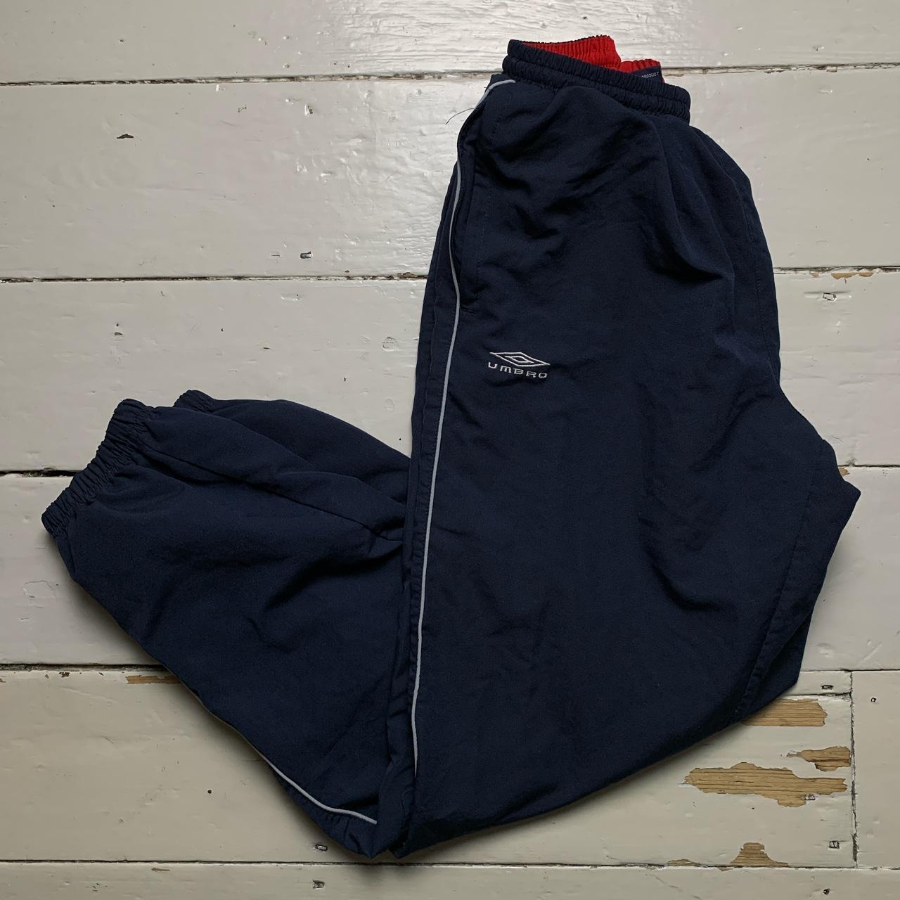 Umbro Vintage Baggy Shell Track Pant Bottoms Navy and Red