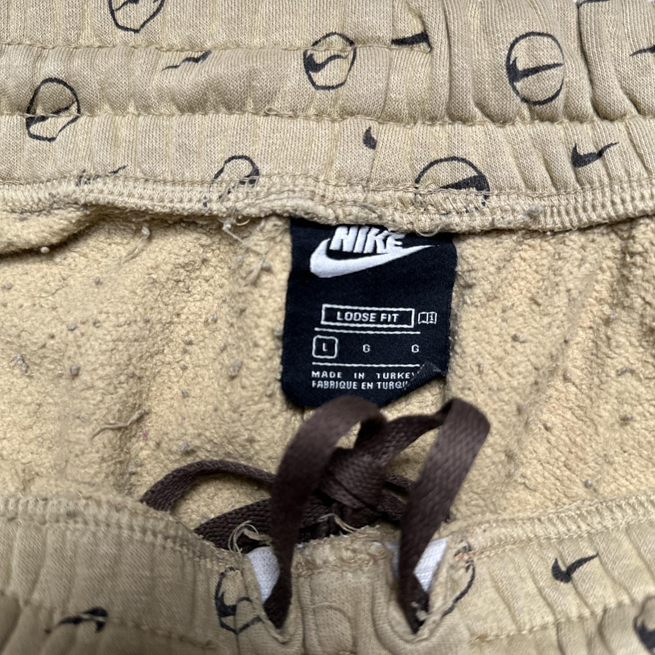 Nike Multi Swoosh Cream Beige and Brown Baggy Jogger Bottoms (L)