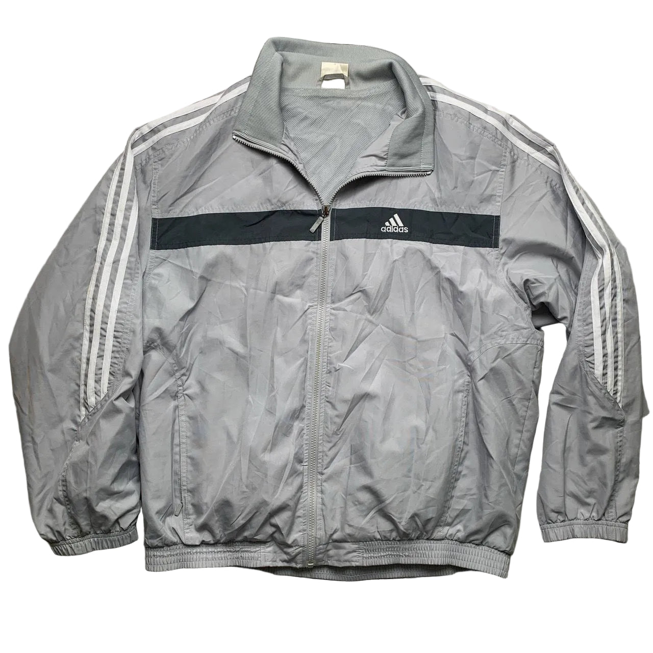 Adidas Vintage Silver Grey and White Shell Tracksuit Jacket (L)