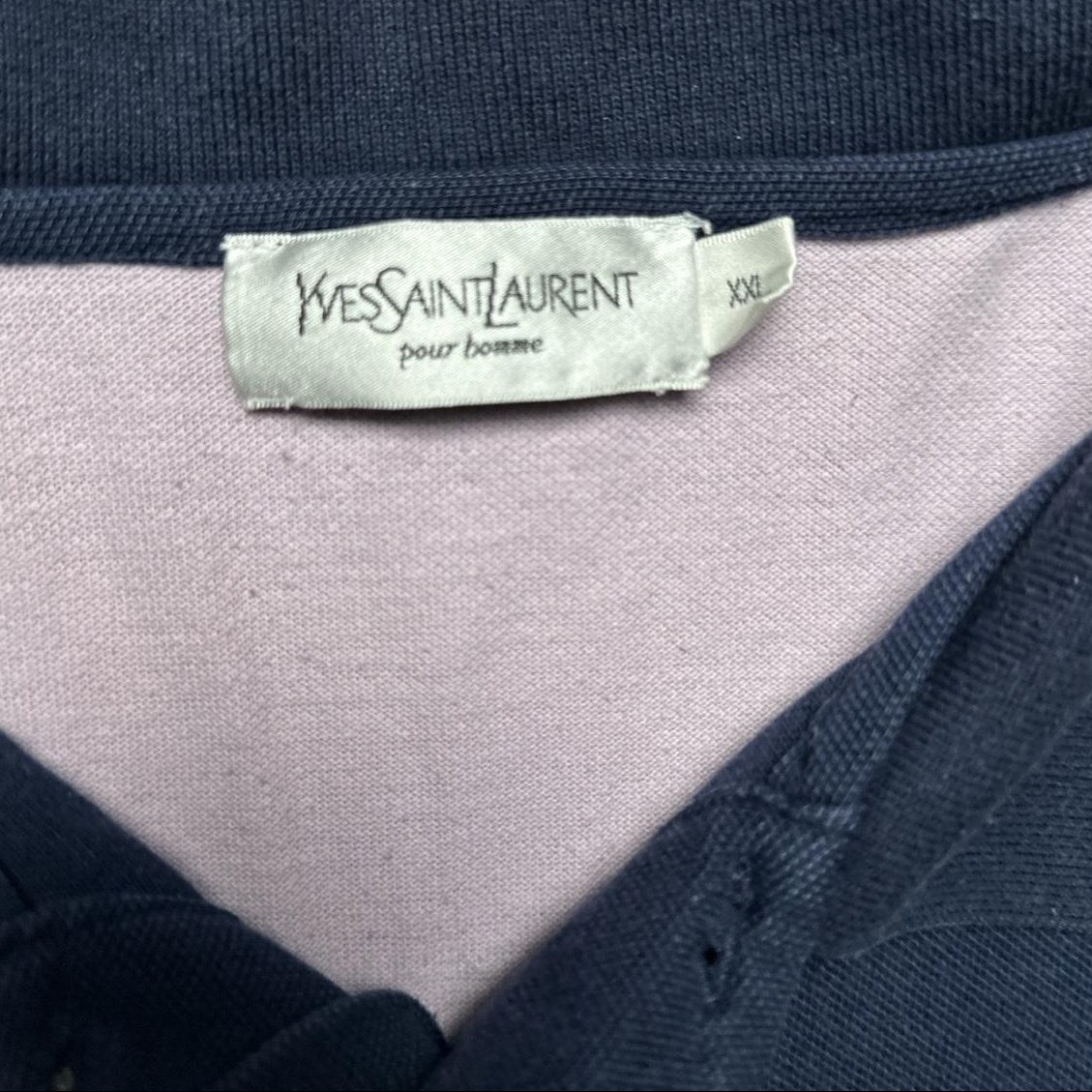 YSL Yves Saint Laurent Vintage Lavender Purple and Navy Polo Shirt (2XL)