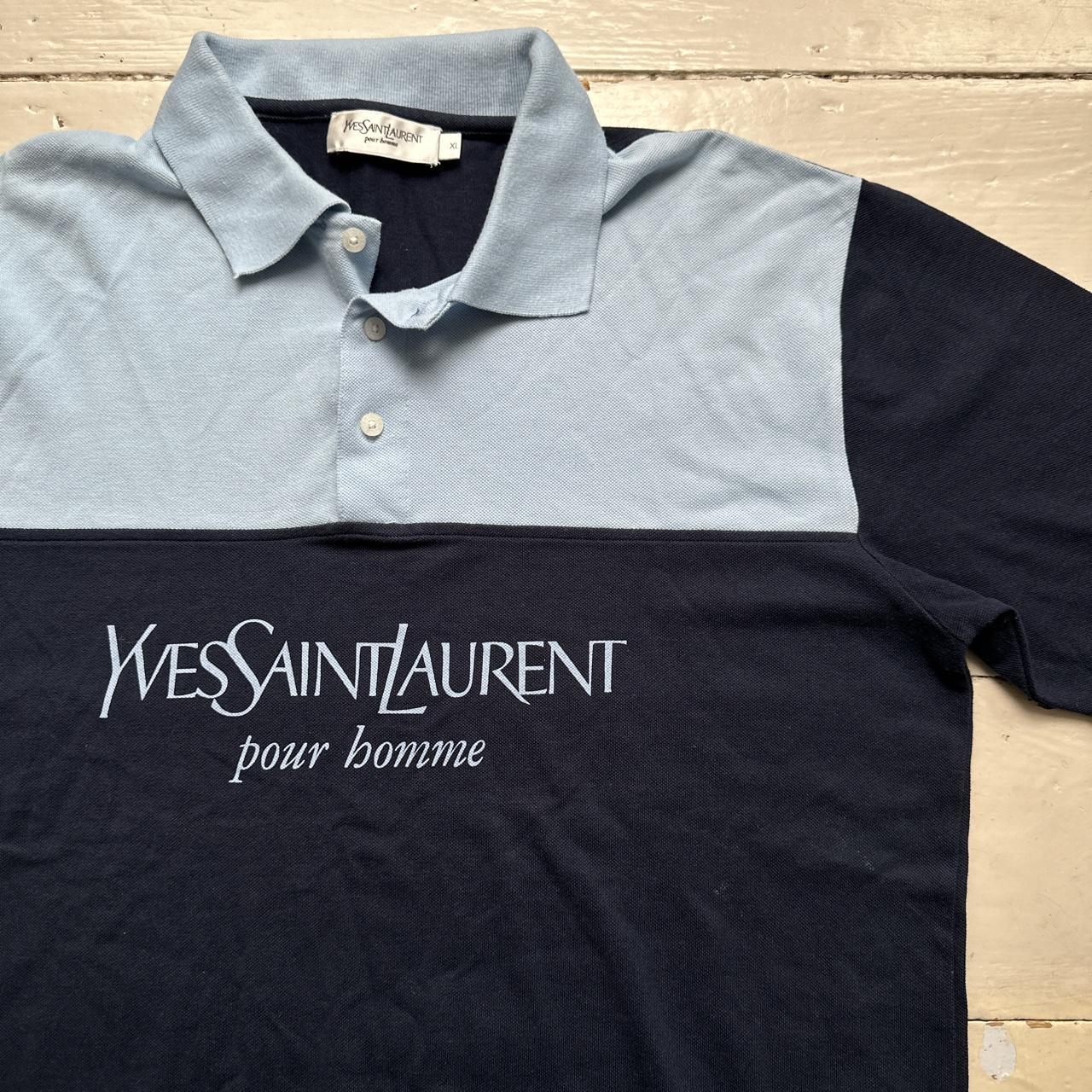 Yves Saint Laurent Vintage Navy and Baby Blue Polo Shirt