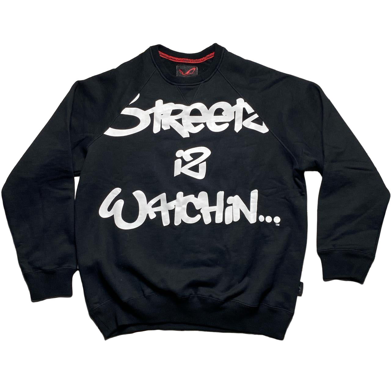 Streetz Is Watchin No Fear Elsinore Eyes Grime Y2K Black and White Jumper (2XL)