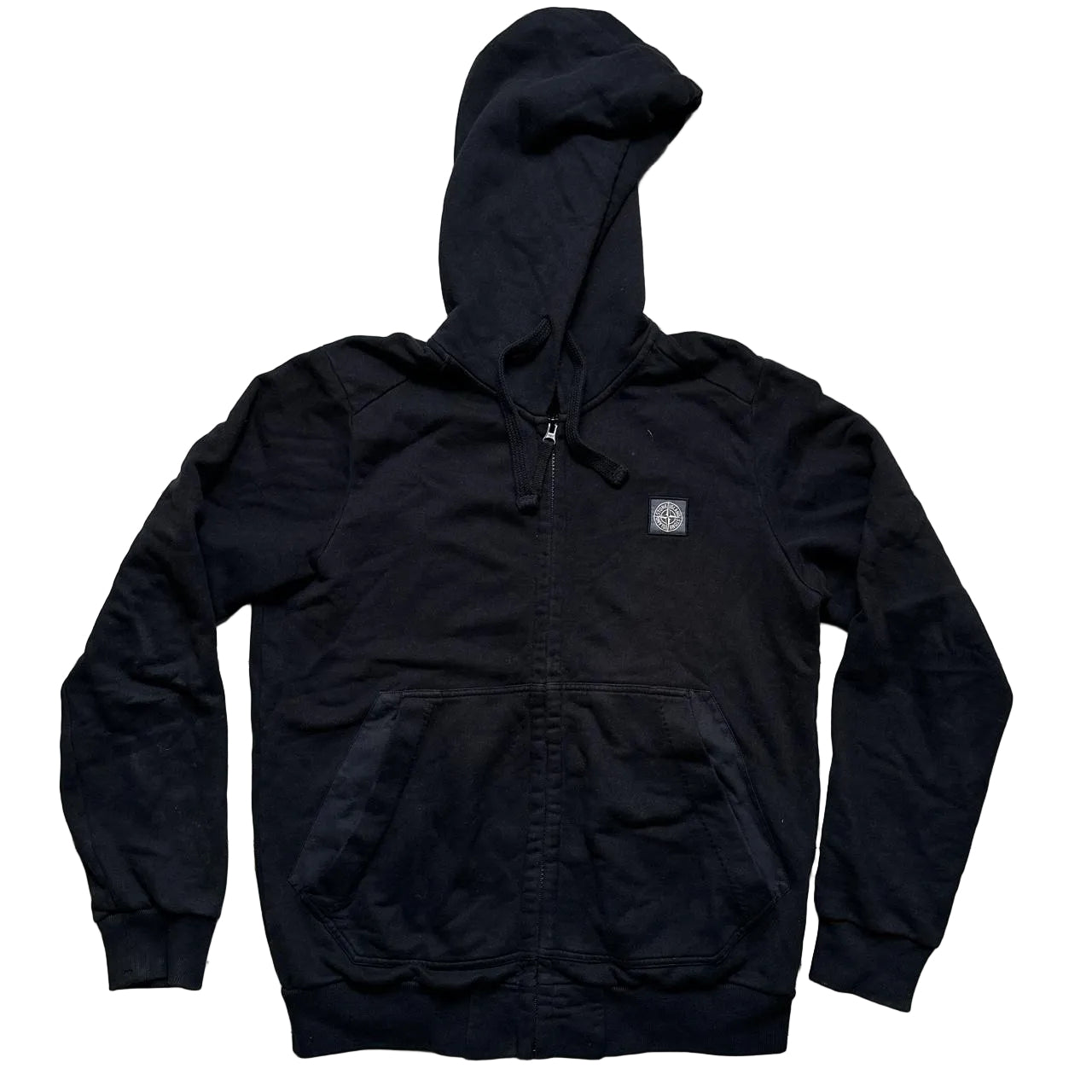 Stone Island Black and White Square Patch Zip Hoodie (M)