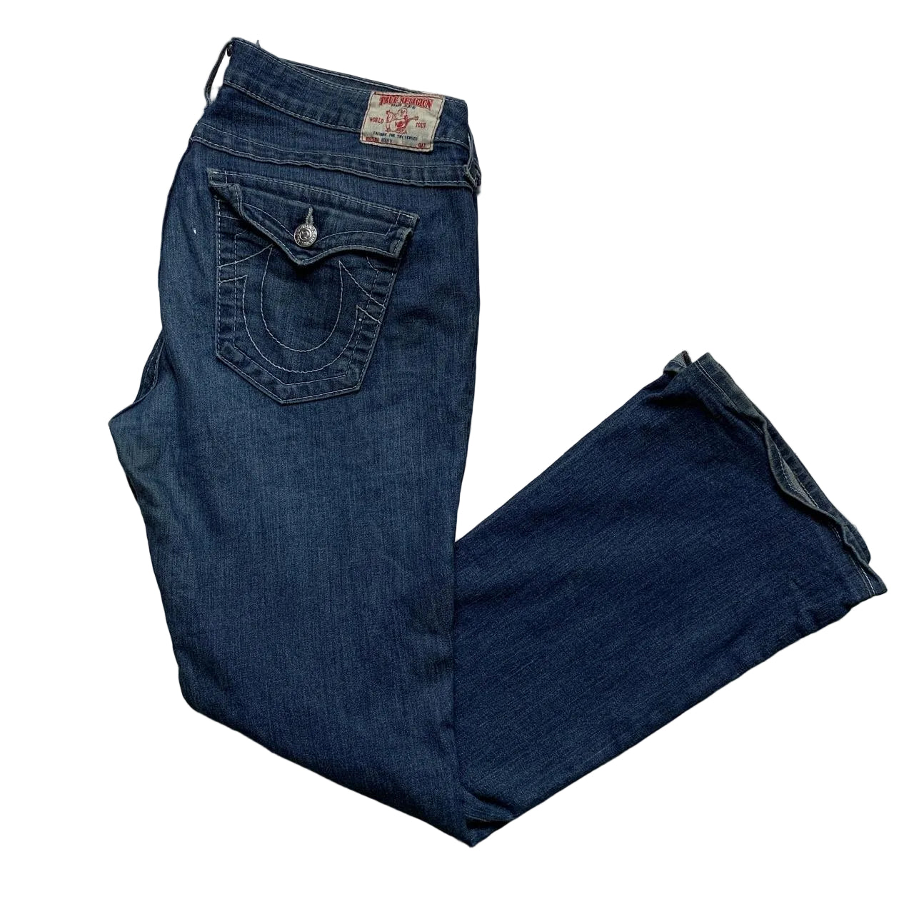 True Religion Becky Womens Navy White Stitch Jeans (32W)