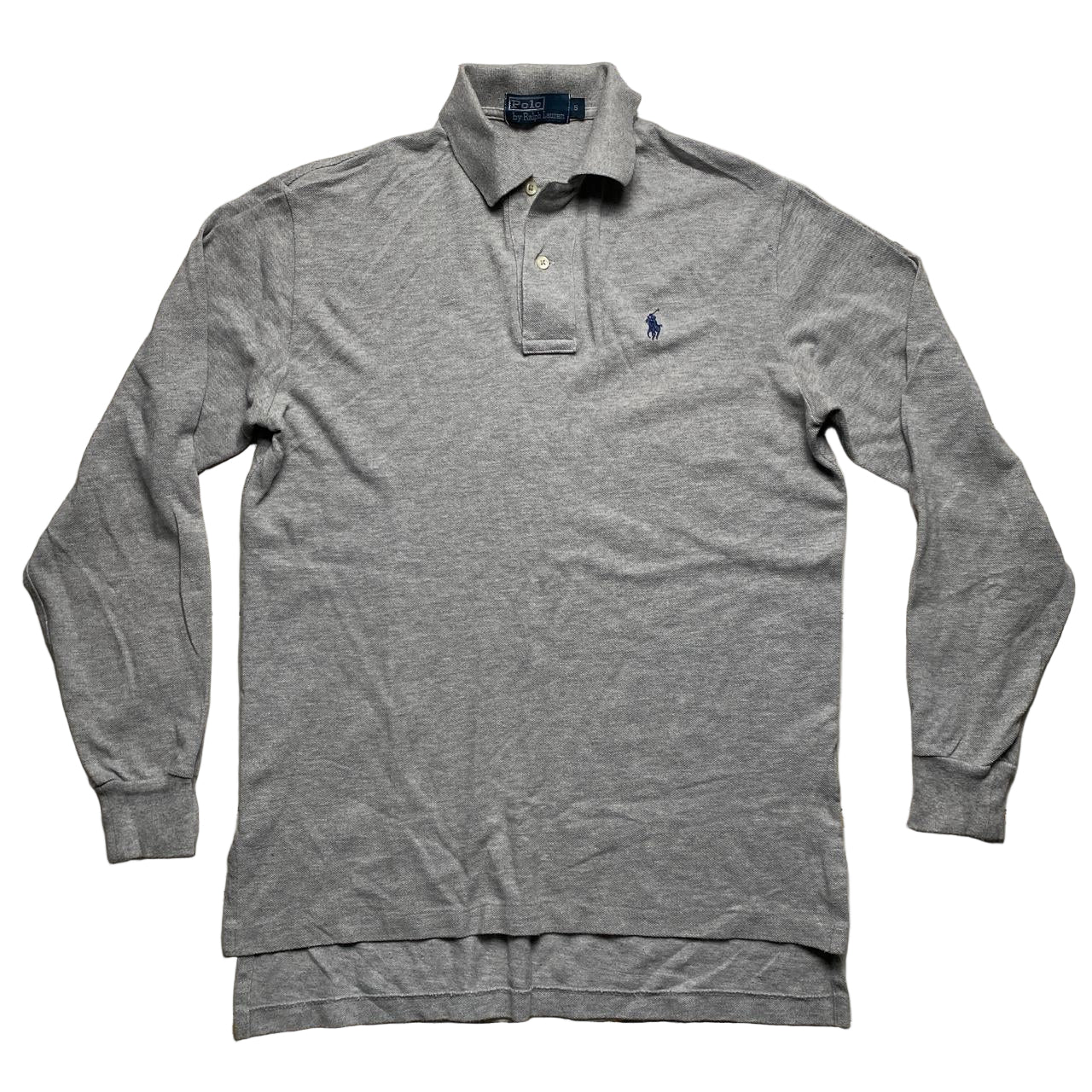 Ralph Lauren Polo Grey and Navy Long Sleeve Polo Shirt (S)