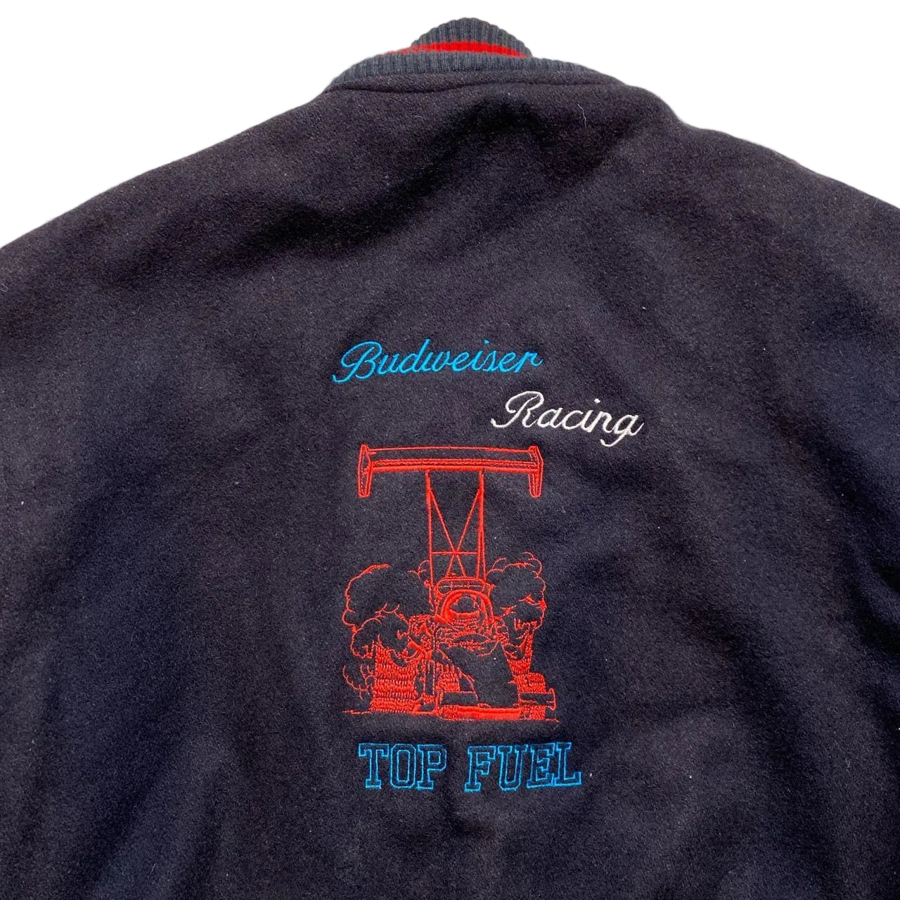 Budweiser Vintage Racing Drag Race Varsity Bomber Jacket (S)