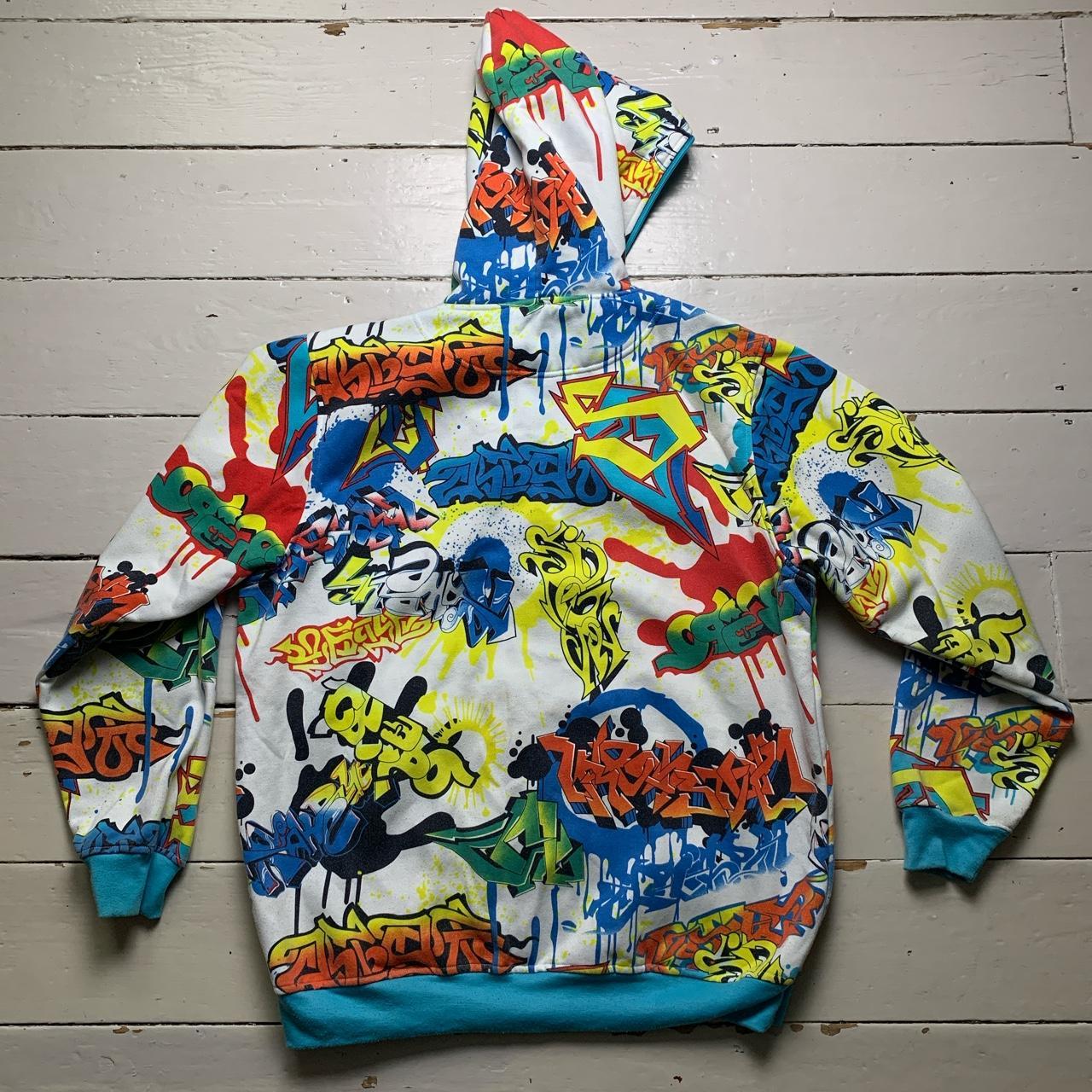 Raw Blue Vintage Graffiti All Over Full Zip Hoodie