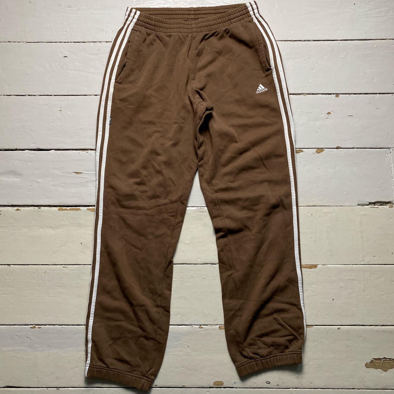 Adidas Performance Essentials Brown and White Three Stripe Vintage Joggers