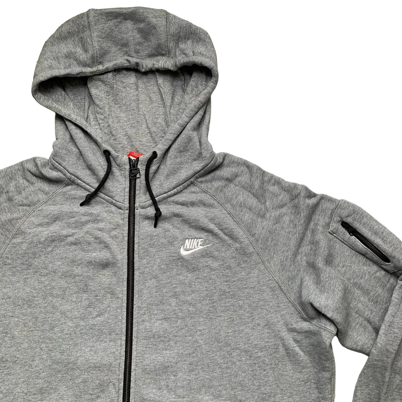 Nike Grey and White Swoosh Hoodie Zip Arm Pocket (XL)