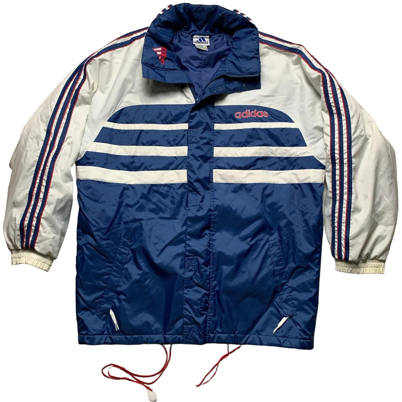 Adidas Vintage 90’s Blue White and Red Puffer Jacket (M)