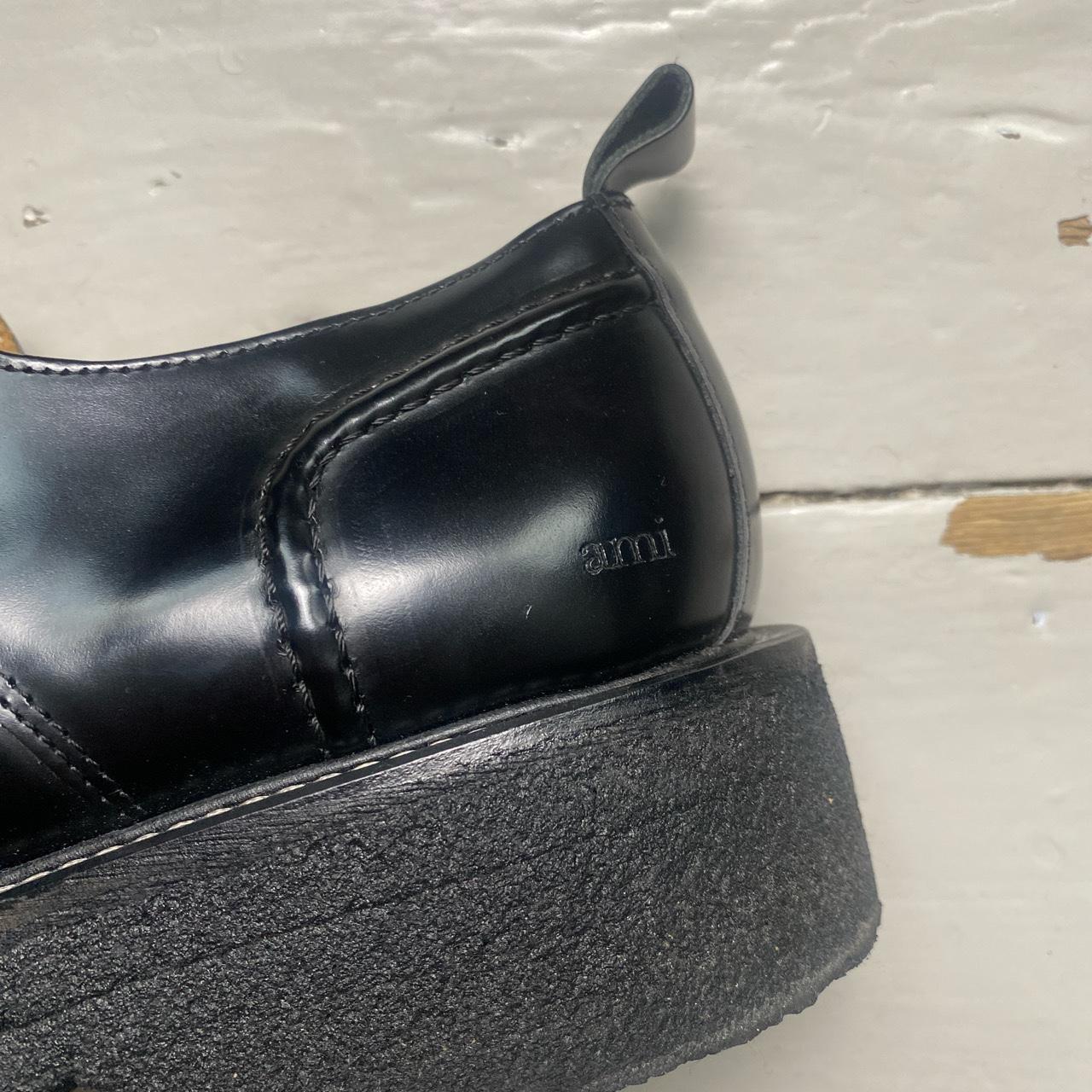 AMI Paris Leather Shiny Smart Black Brogue Shoes