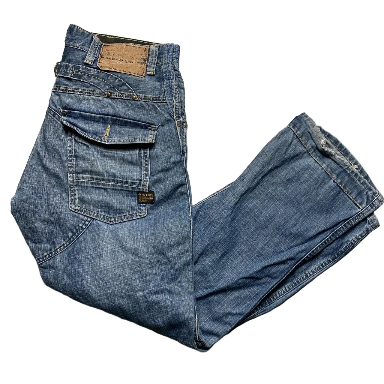 G Star Elwood 5620 Light Blue Stonewash Baggy Cargo Jeans (34W)