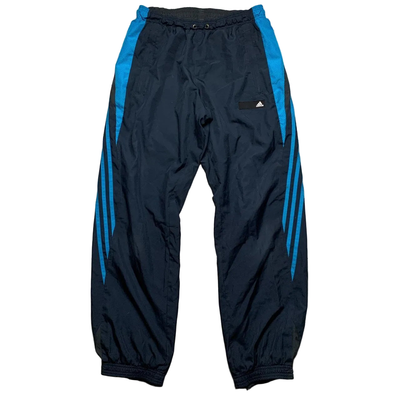 Adidas Vintage Black Navy and Blue Shell Trackpant Baggy Bottoms