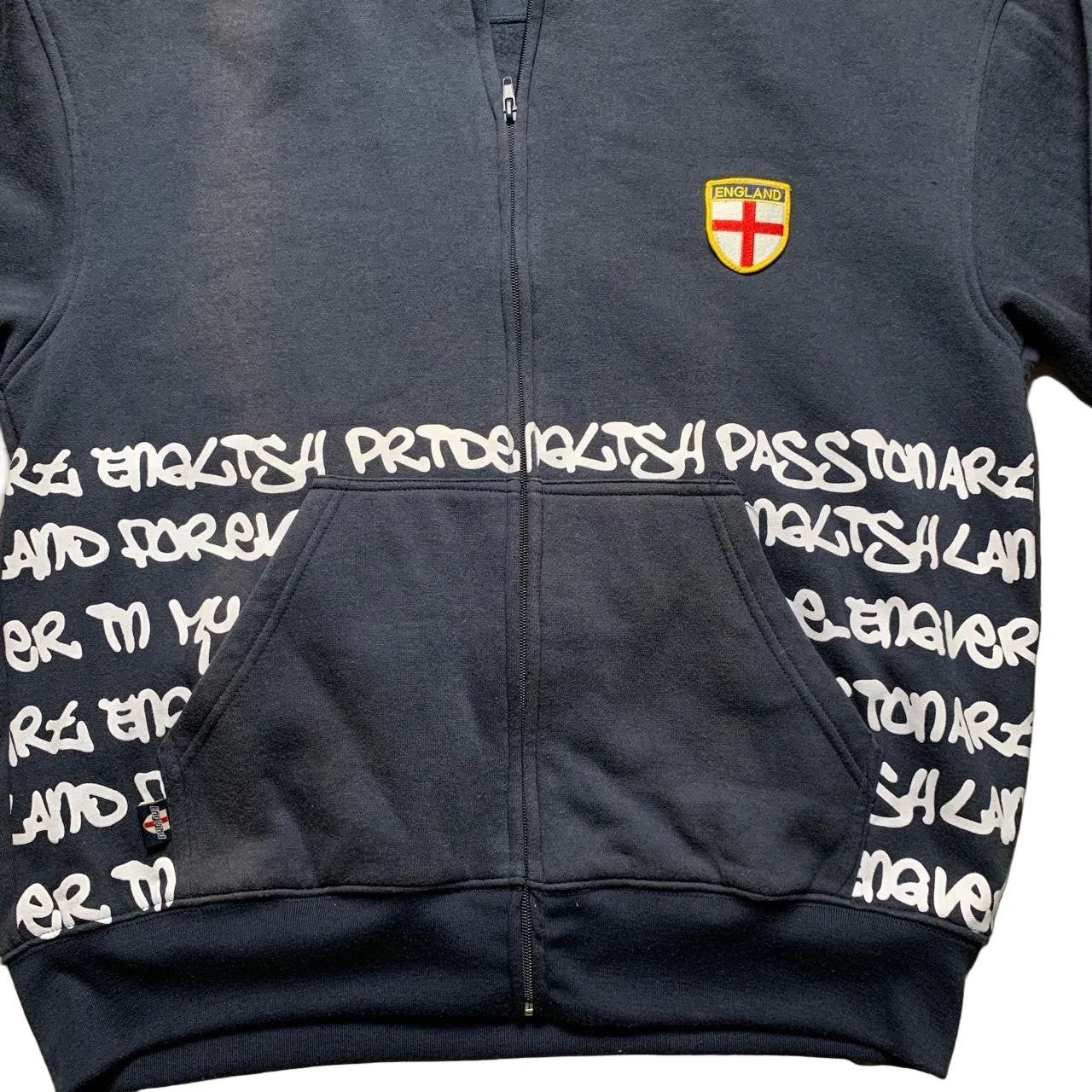 England Football Vintage Graffiti Navy and White Hoodie (M)