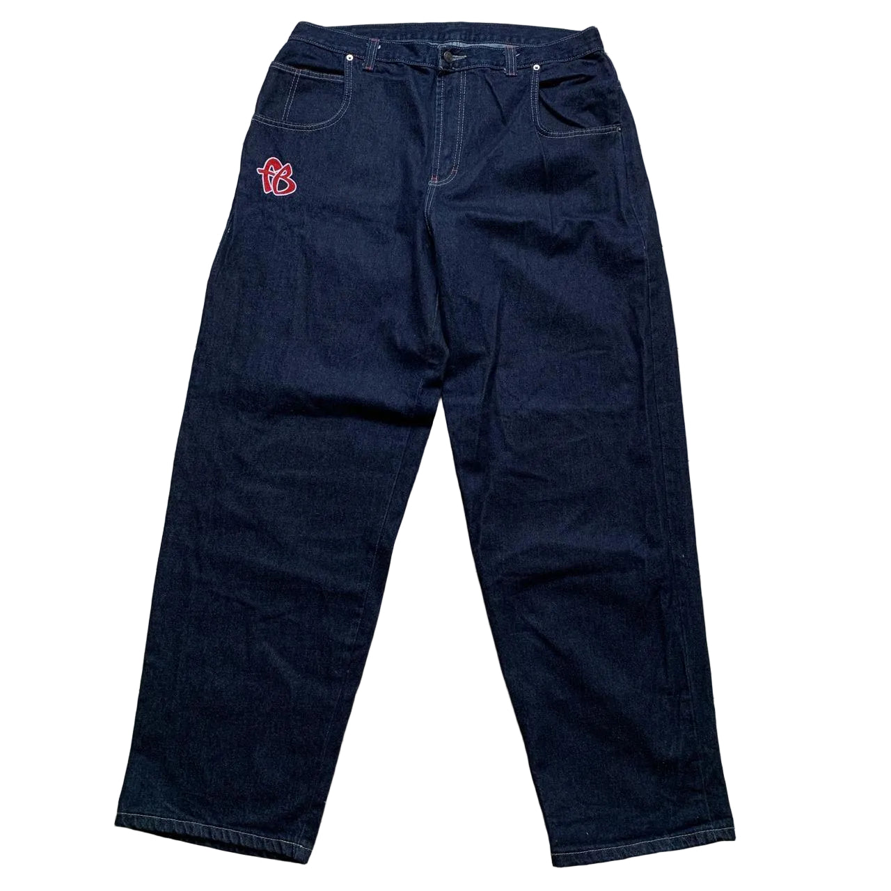 FUBU Vintage Carpenter Baggy Hip Hop Cargo Navy White Stitch Jeans (38W)