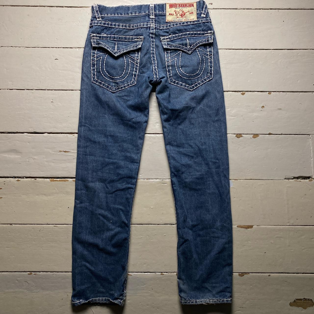 True Religion Big White Stitch Blue Billy Super T Jeans