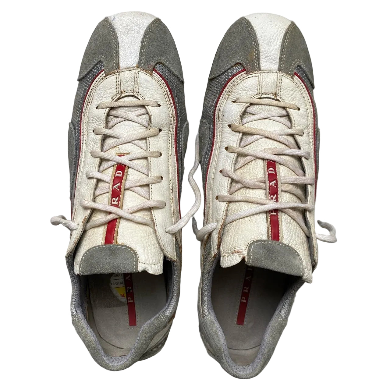 Prada Leather White Grey and Red Driving Loafer Shoes (UK 10.5)