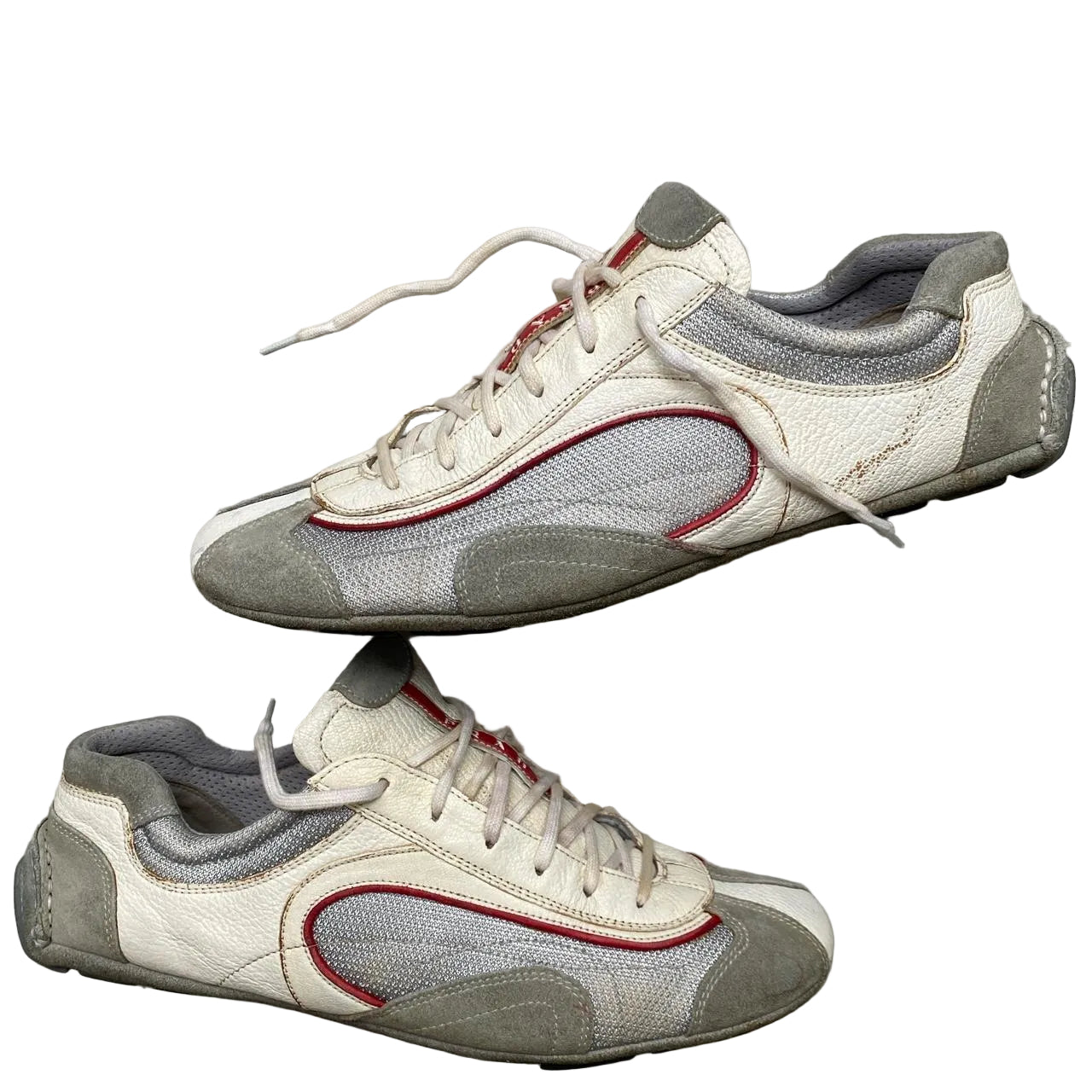 Prada Leather White Grey and Red Driving Loafer Shoes (UK 10.5)