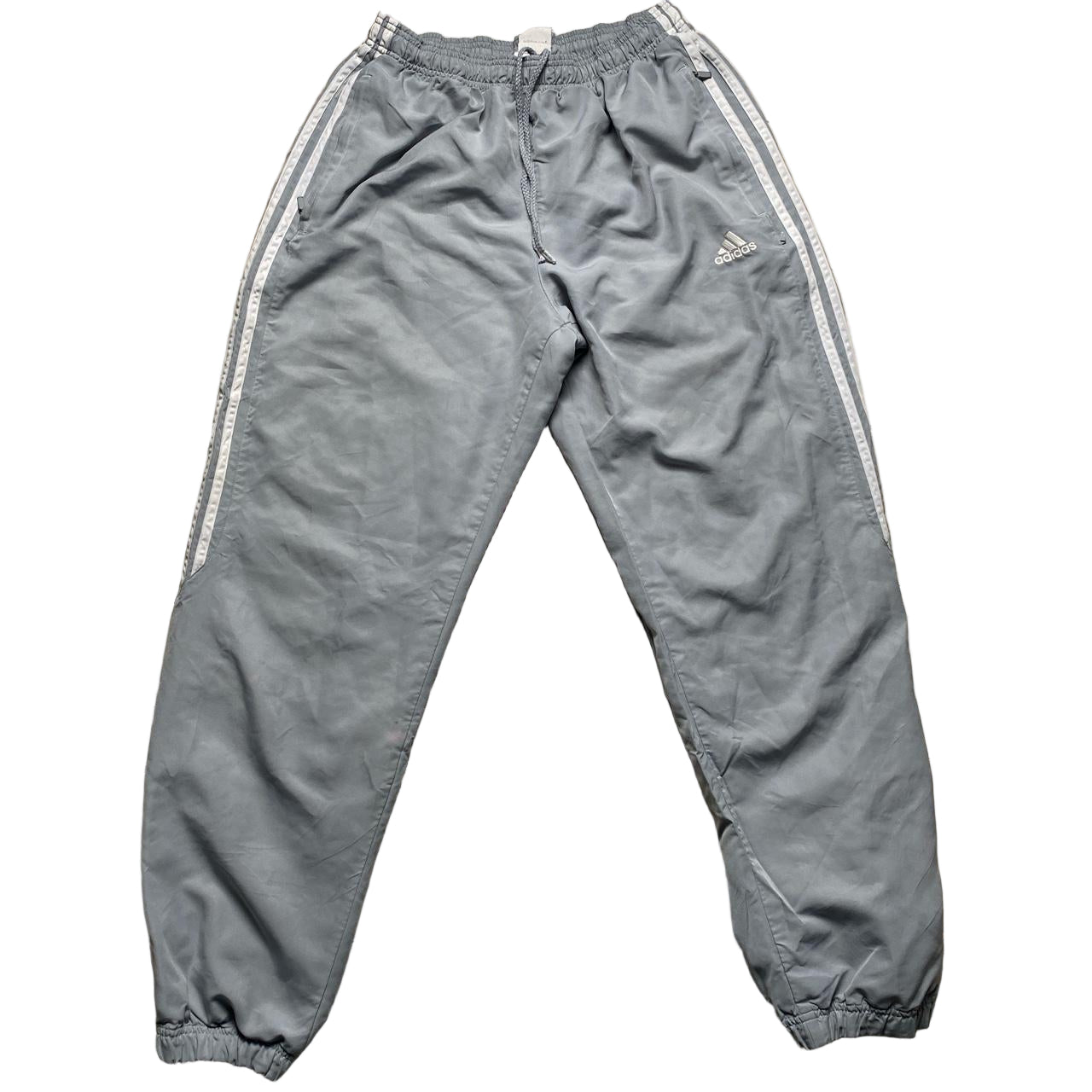 Adidas Silver and Grey Baggy Shell Track Pant Bottoms (L)