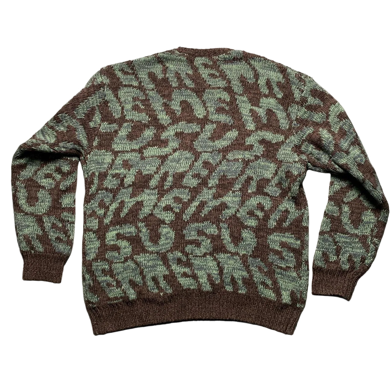 Supreme Stacked Thick Knit All Over Spellout Green and Brown Jumper (S)