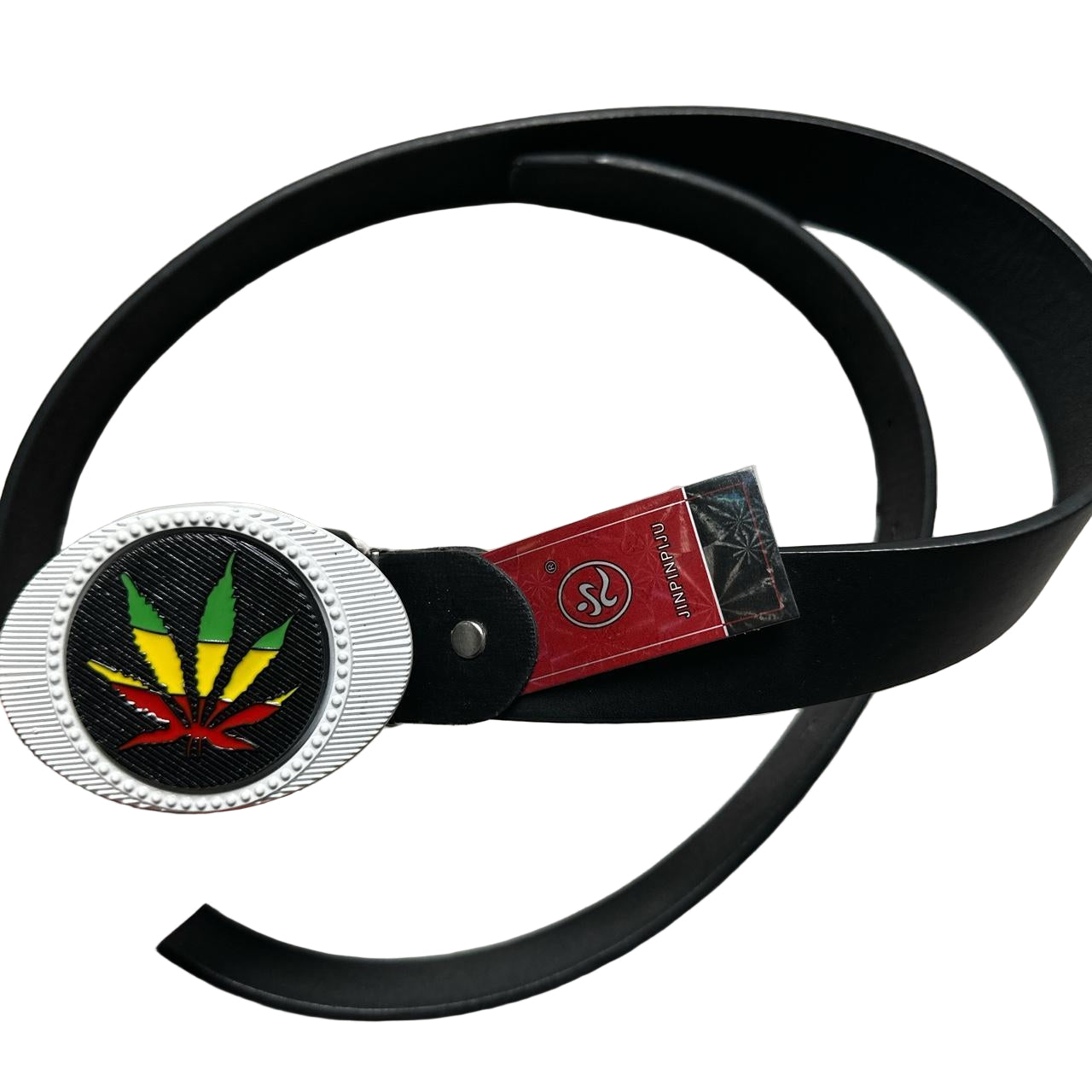 Spinning Marijuana Emblem Rasta Black Red Yellow and Green Belt