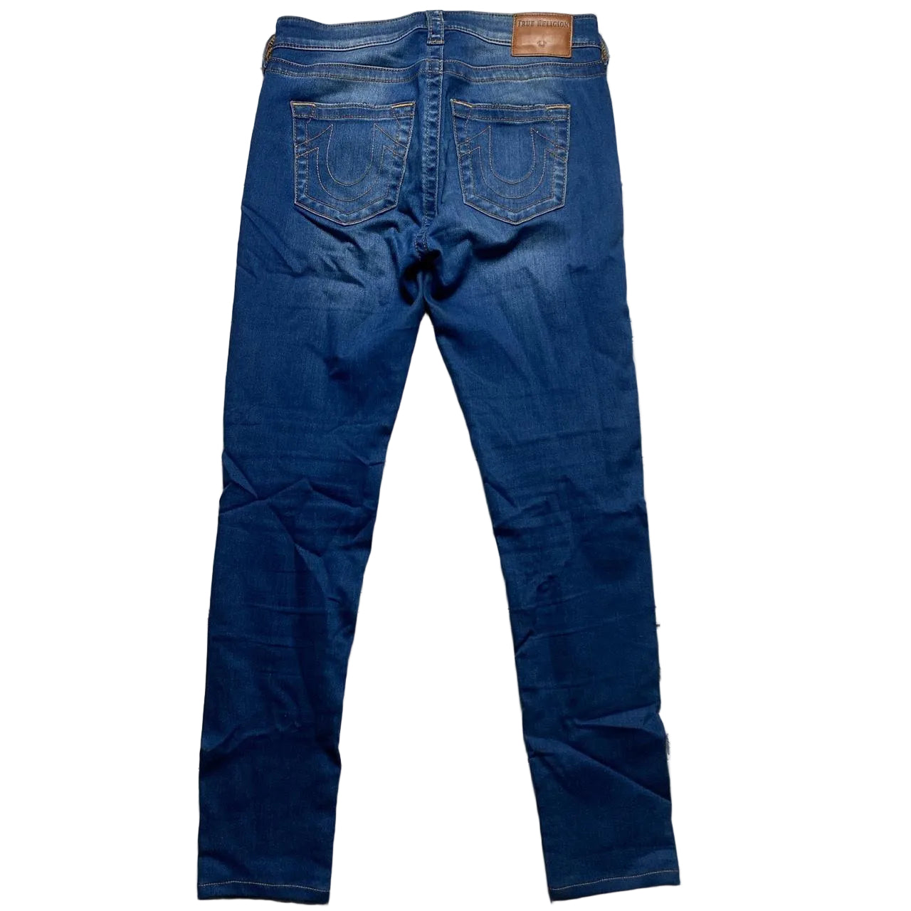 True Religion Jennie Slim Womens Navy and Gold Stitch Jeans (28W)