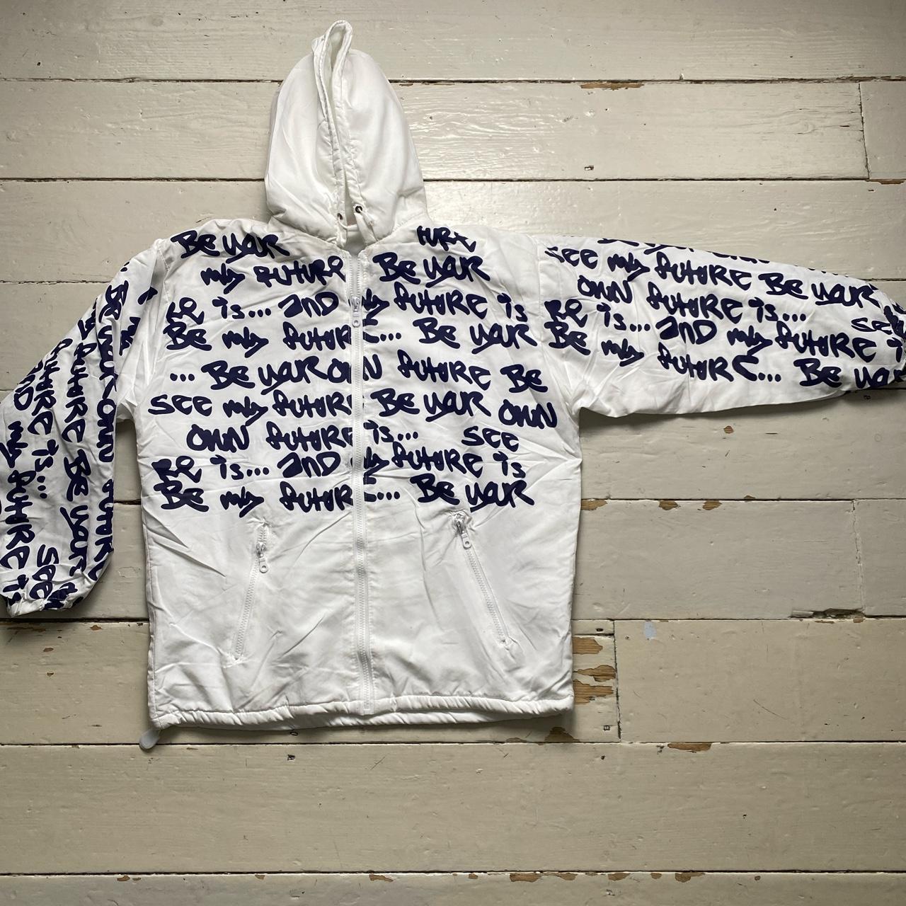 Vintage y2k B-Side Graffiti White and Navy Puffer Jacket