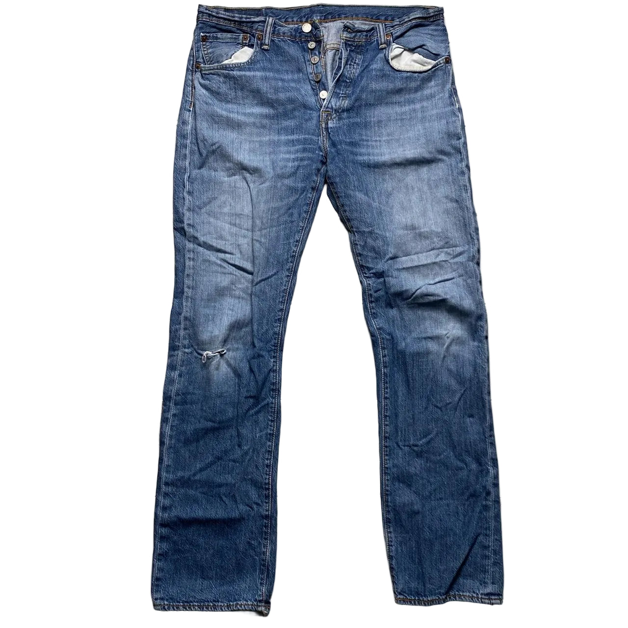 Levis 501 Light Blue Distressed Jeans (32W)