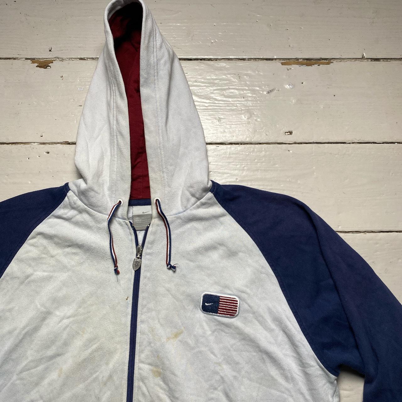 Nike USA Vintage Y2K Light Baby Blue and Navy Hoodie