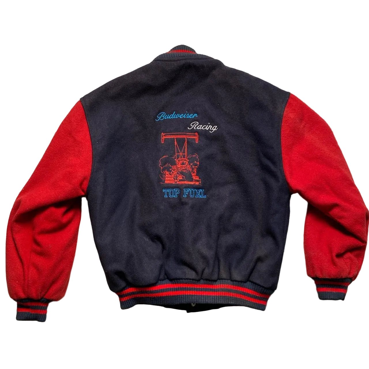 Budweiser Vintage Racing Drag Race Varsity Bomber Jacket (S)