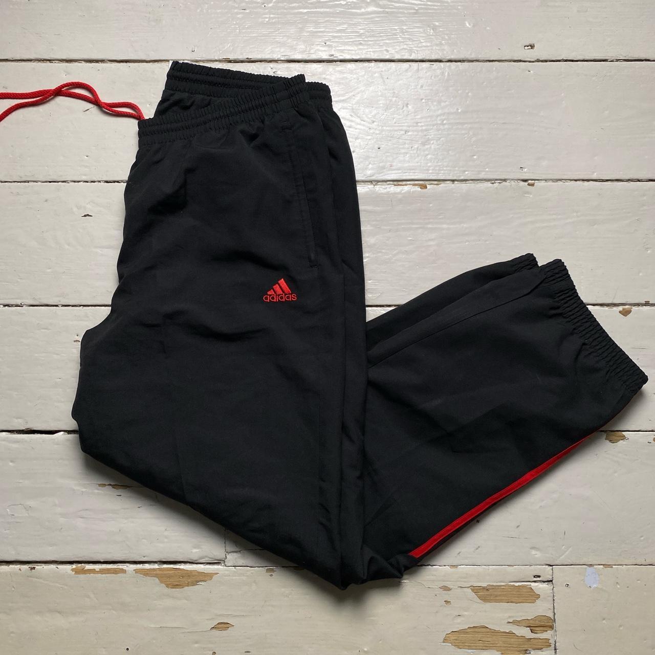 Adidas Black and Red Stripe Baggy Shell Trackpant Bottoms