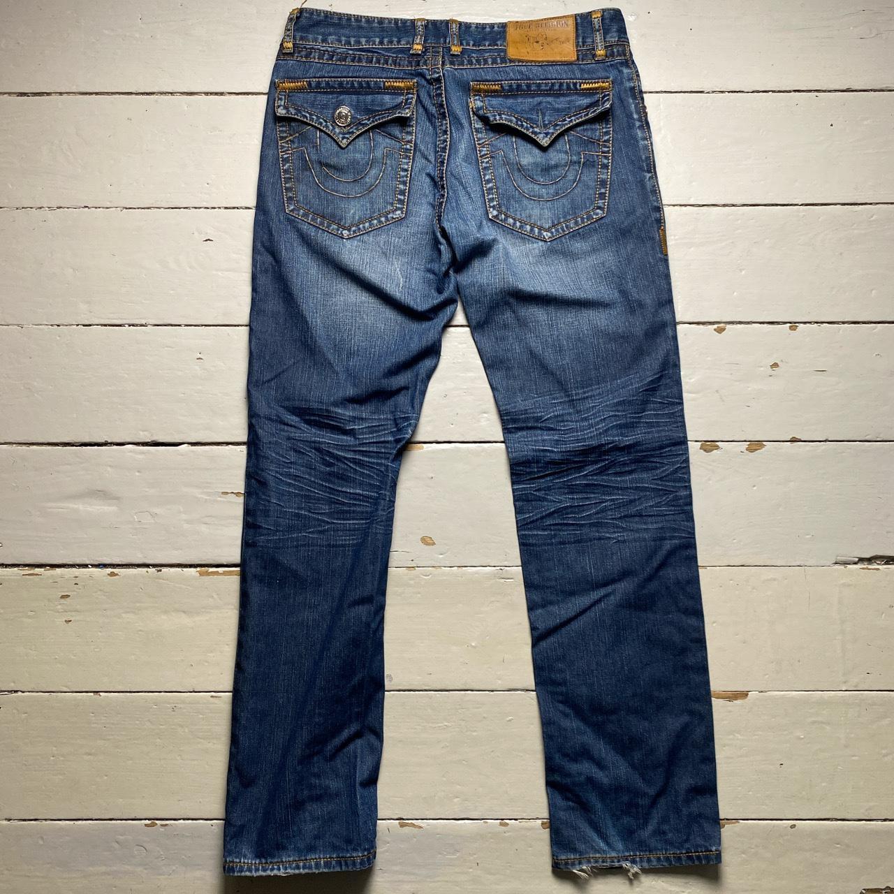 True Religion Billy Super T Navy and Brown Stitch Jeans