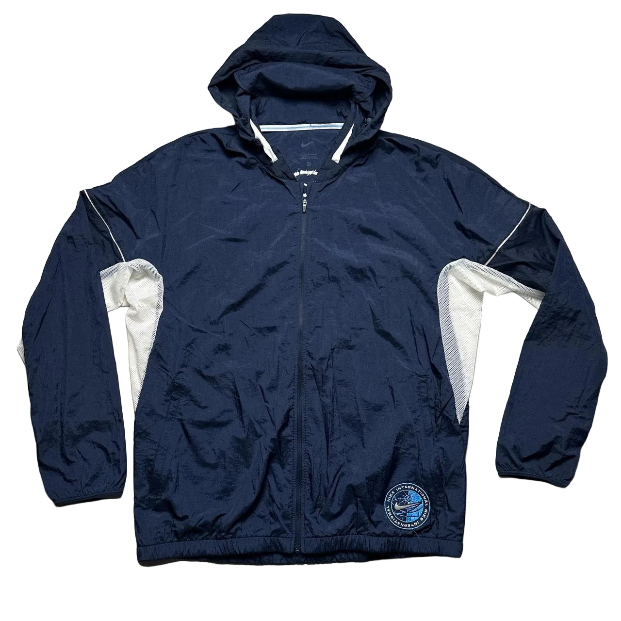 Nike Vintage Windrunner Windbreaker Lightweight Shell Jacket Navy and White (L)