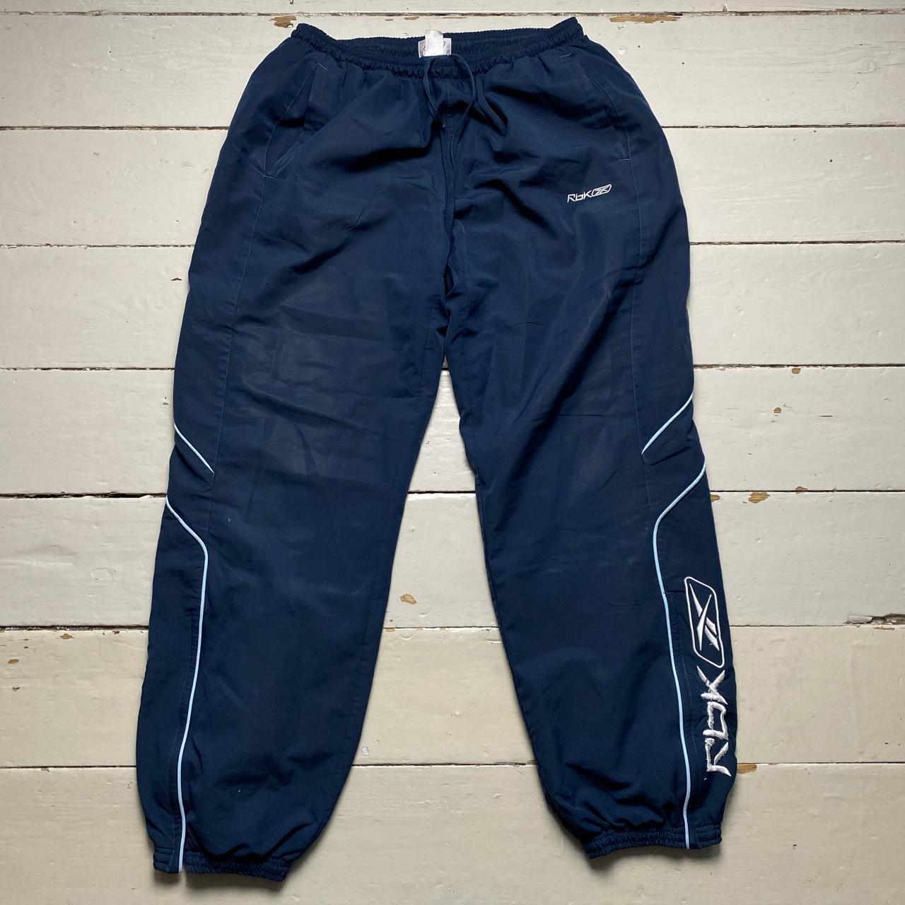 Reebok Vintage Baggy Shell Track Pant Bottoms Navy and Baby Blue