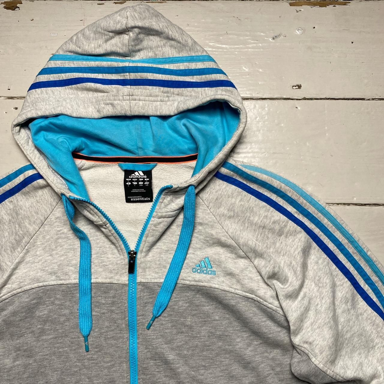 Adidas Performance Essentials Grey and Tri Tone Blue Hoodie