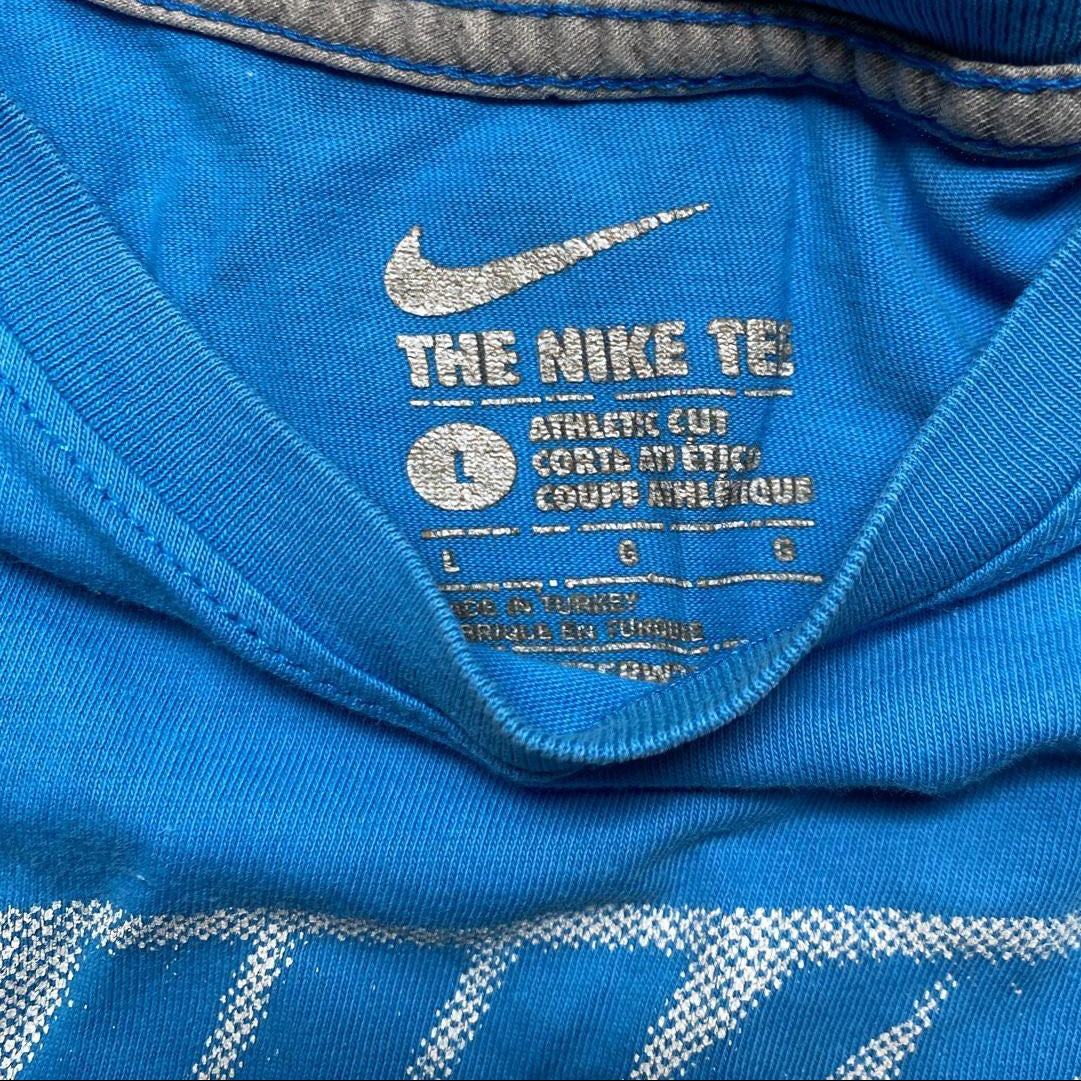 Nike Blue and White Multi Swoosh Vintage T Shirt (L)