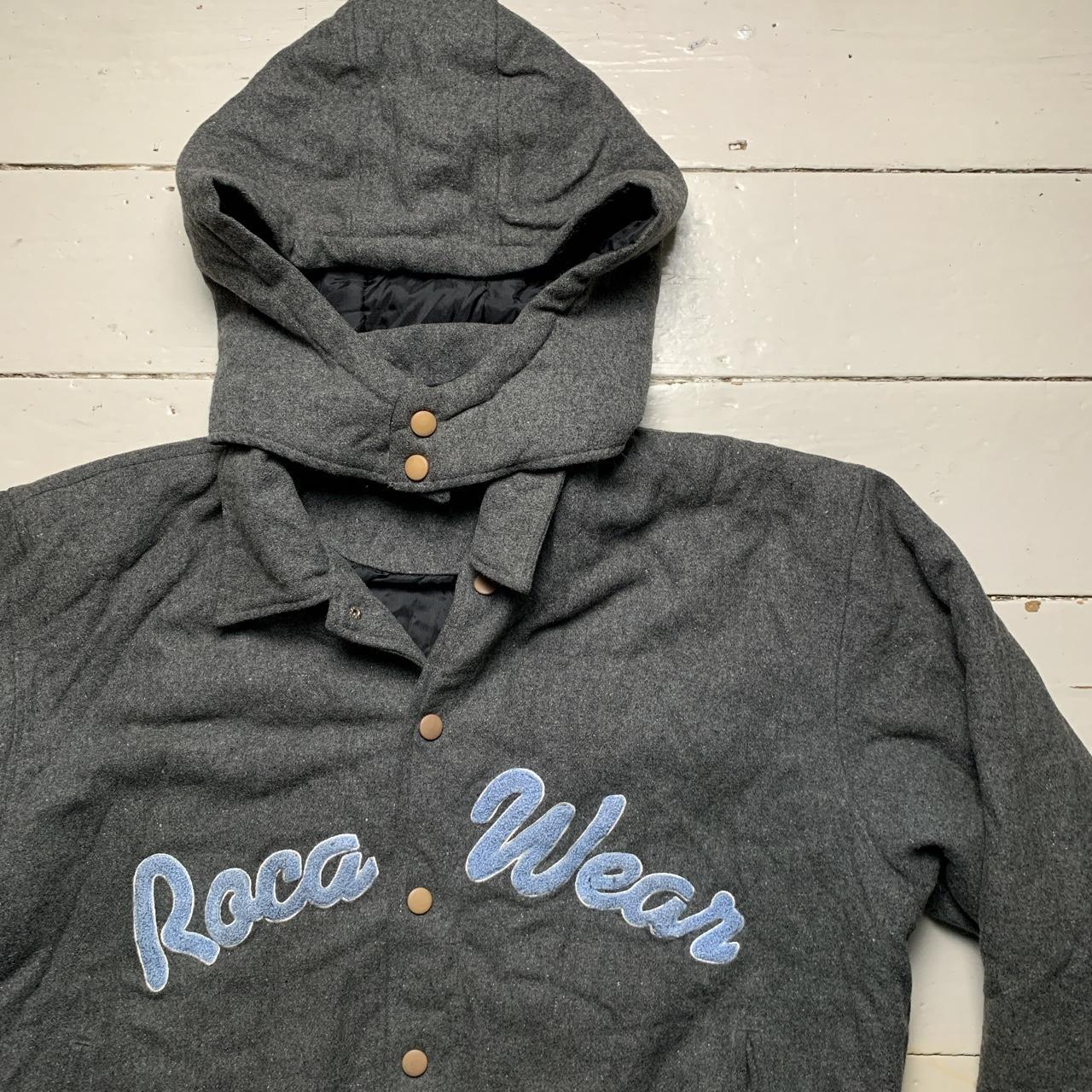Rocawear Vintage Wool Bomber Varsity Jacket Grey and Blue