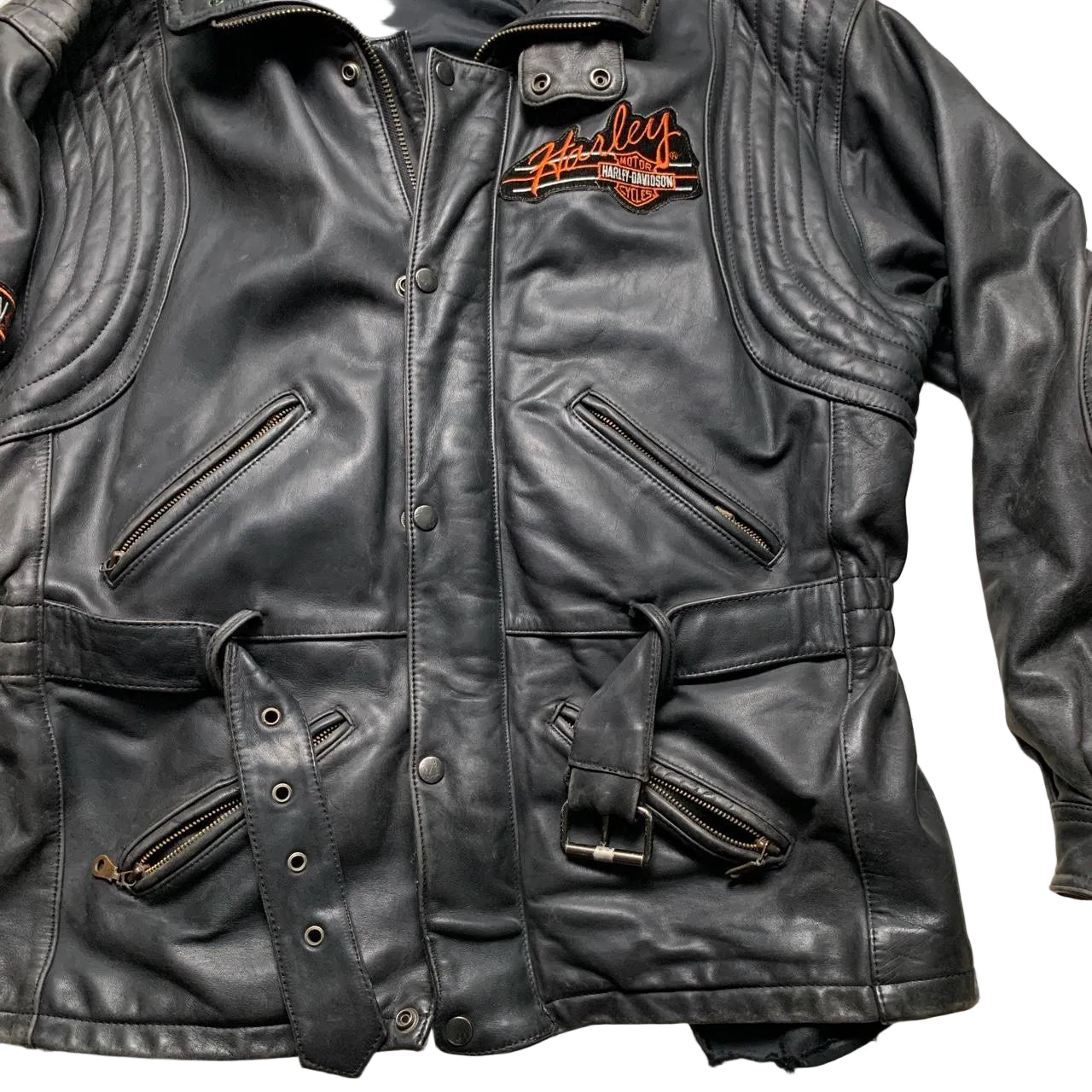 Harley Davidson Vintage Black Leather Motorcycle Jacket (L)