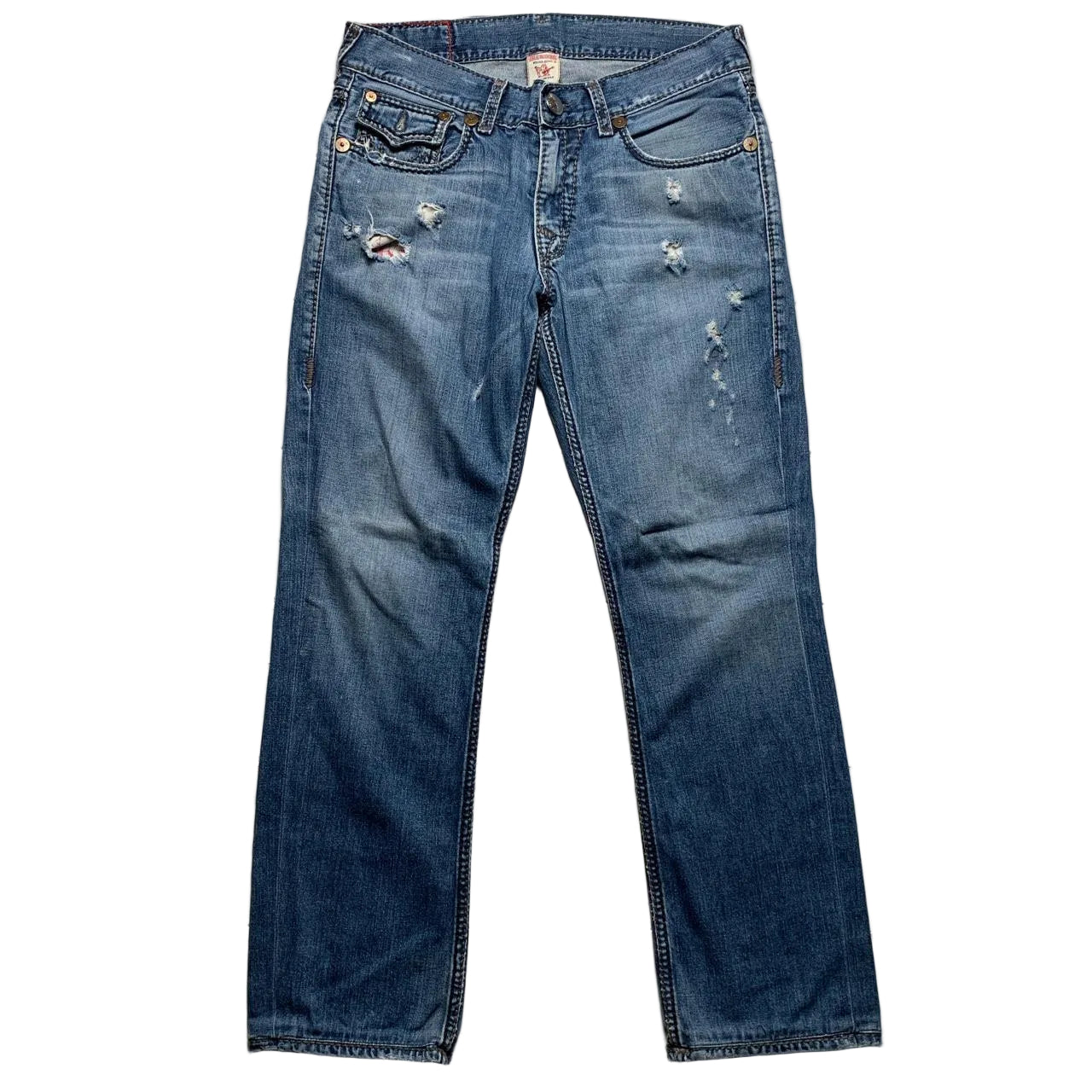 True Religion Billy Giant Big T Big Grey Stitch and Blue Jeans (33W)