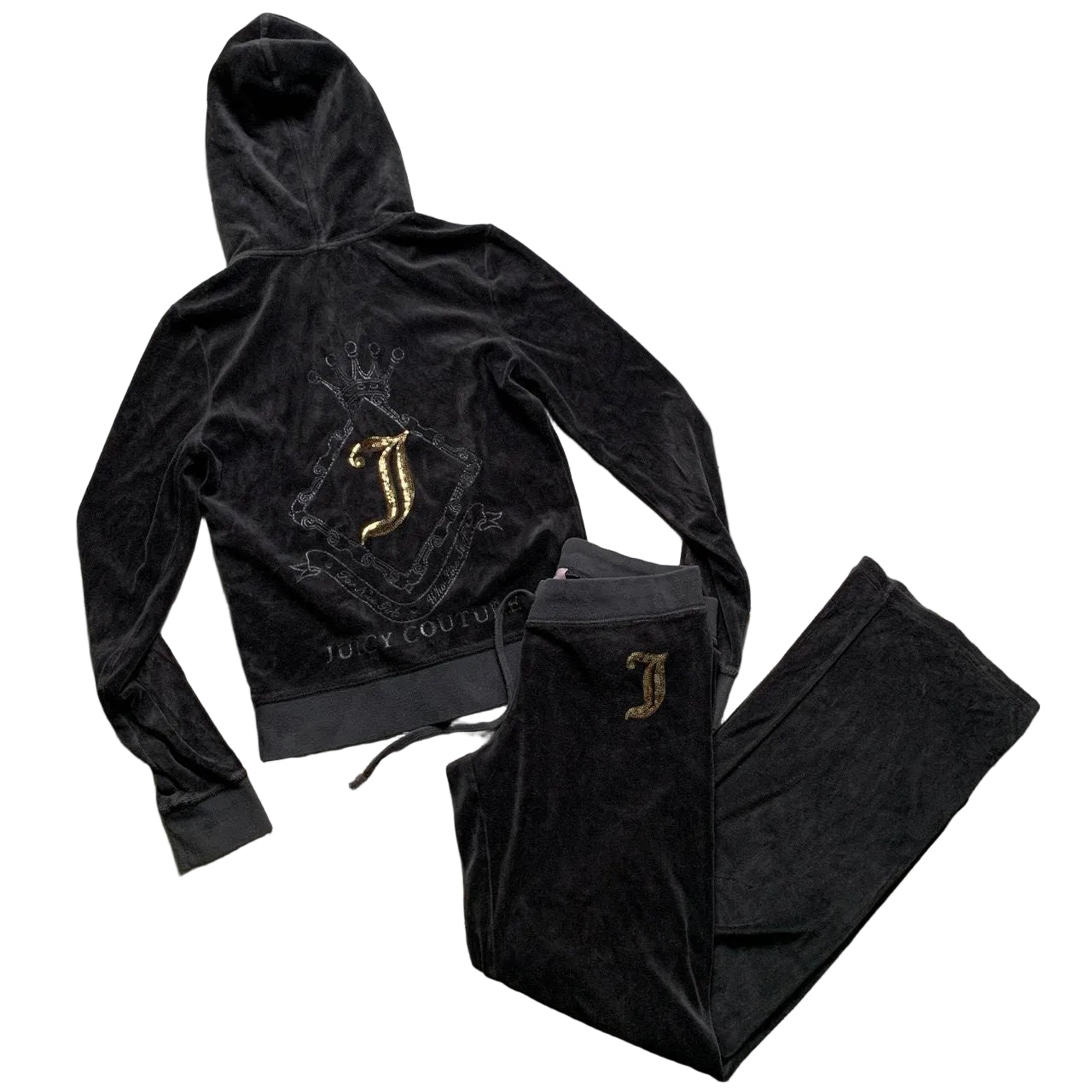 Juicy Couture Grey and Gold Velour Tracksuit (M/S)