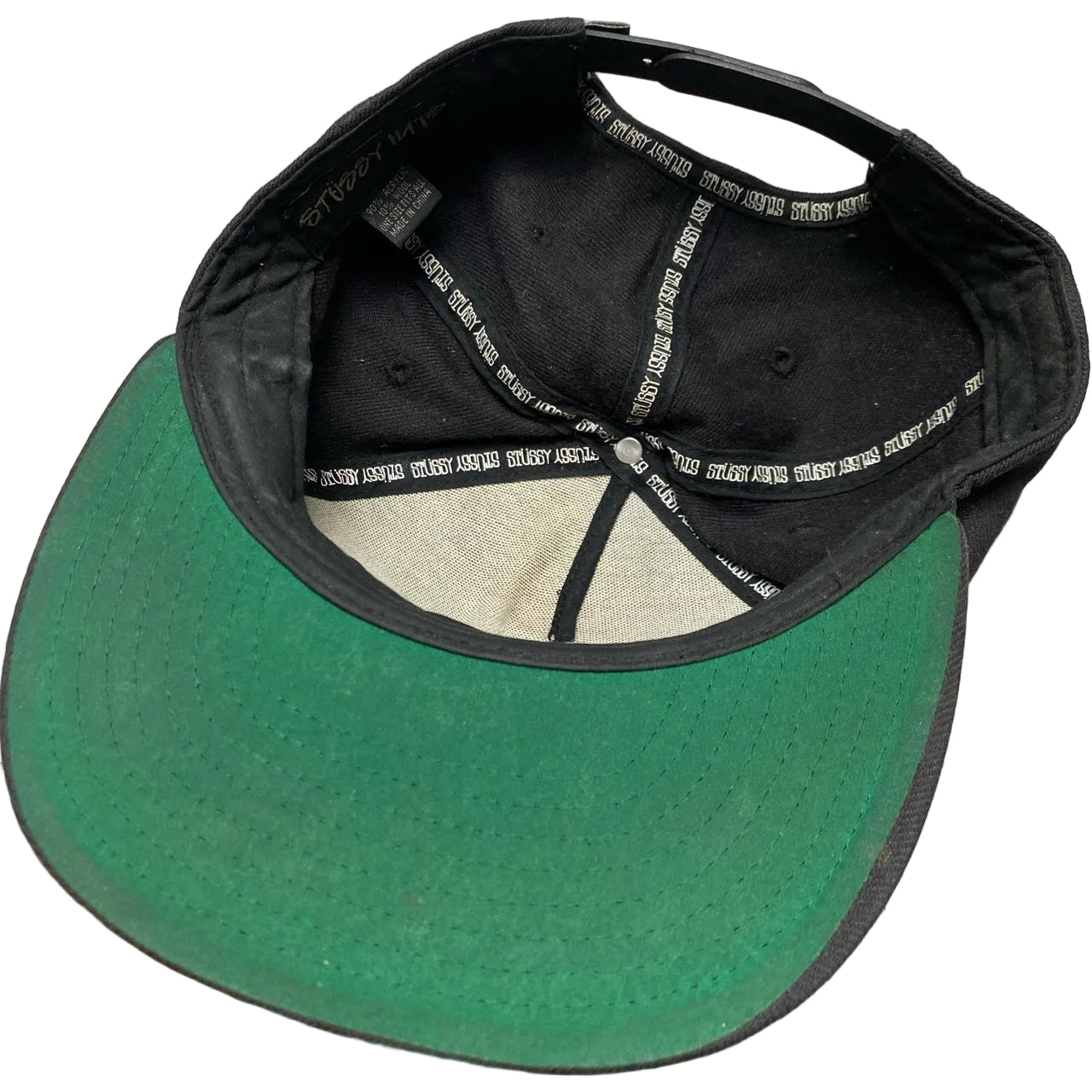 Stussy Vintage 90’s Green Brim Black and White Snapback Cap
