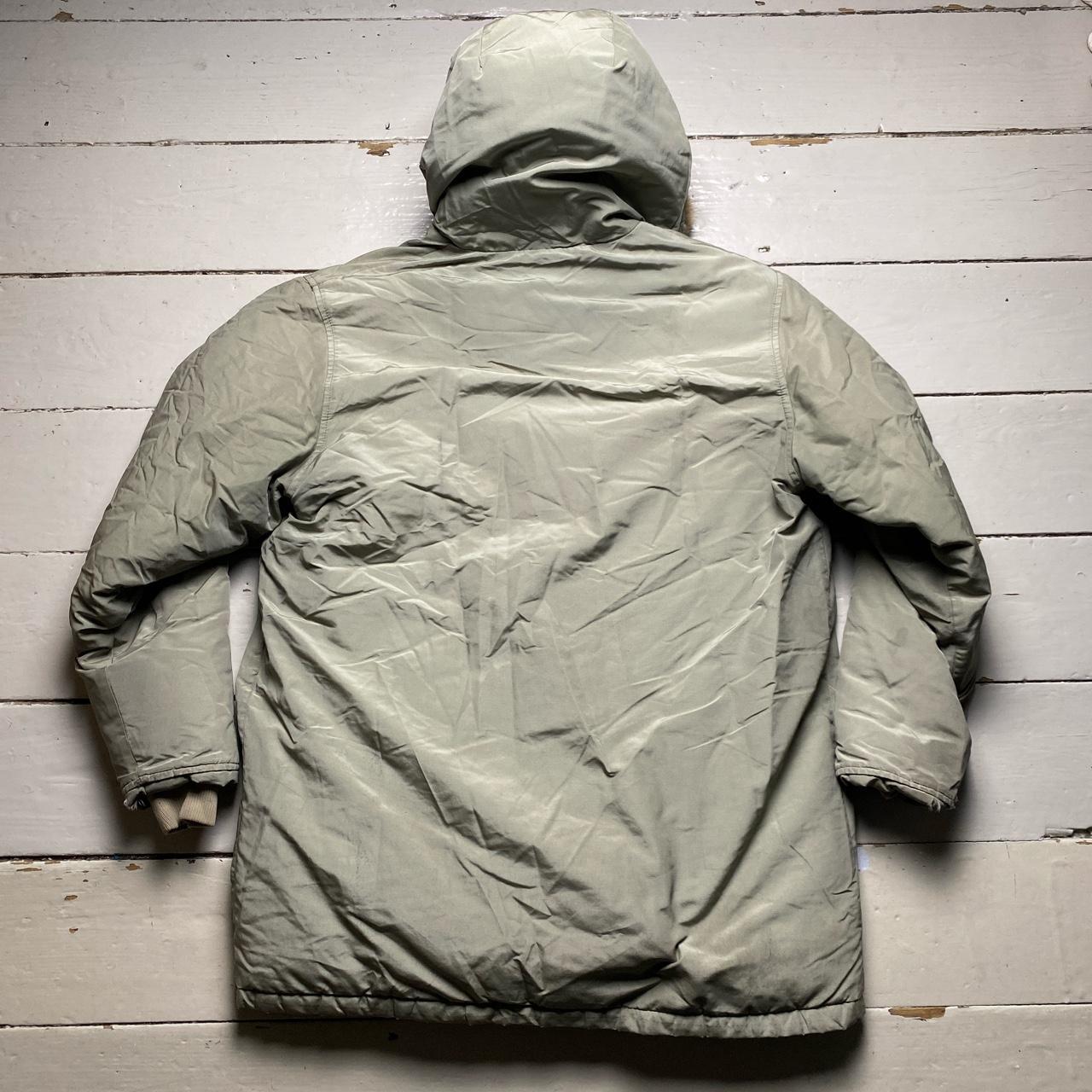 Woolrich John Rich and Bros Light Khaki Green Parka Fur Trim Coat