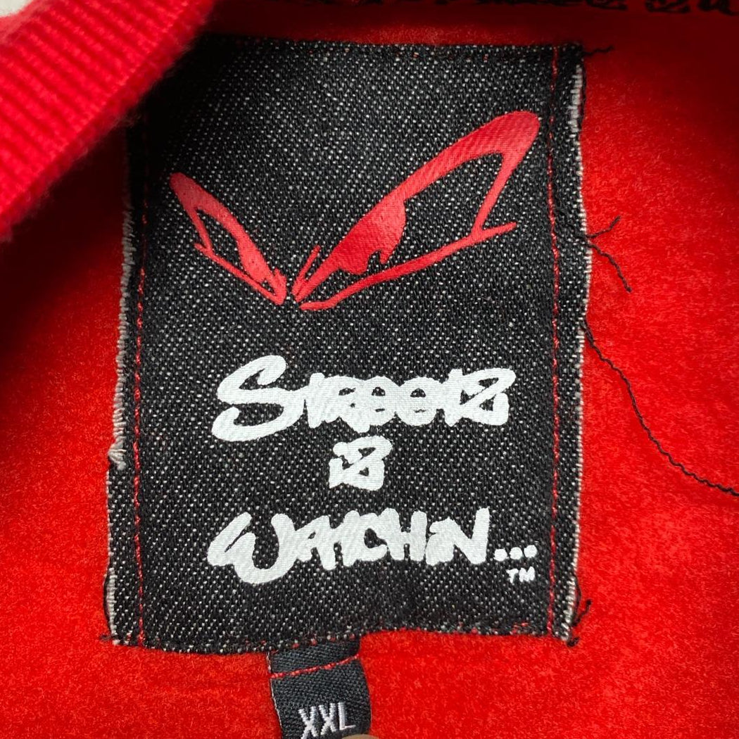 Streetz Is Watchin No Fear Elsinore Eyes Grime Y2K Red and White Jumper (2XL)
