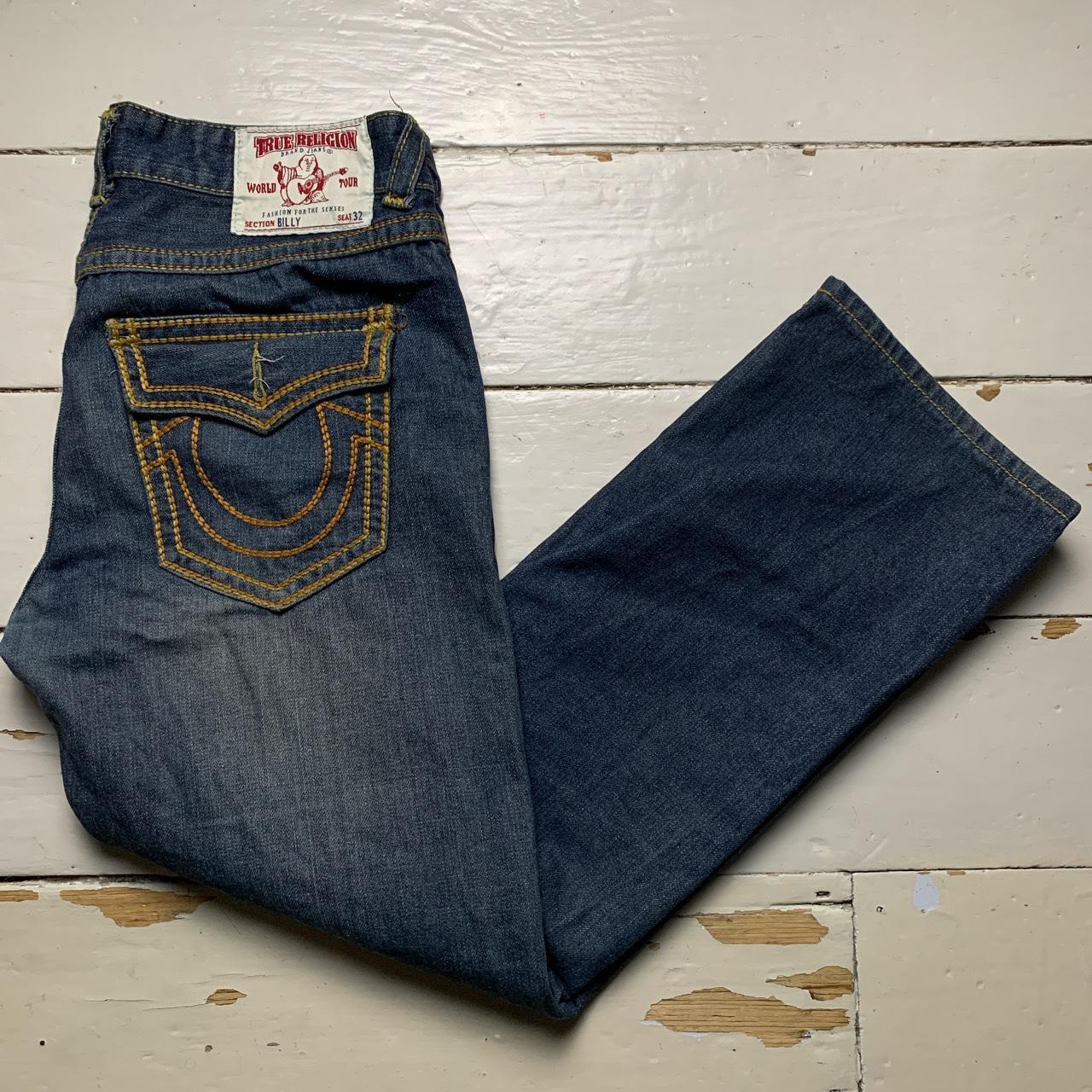 True Religion Billy Big Yellow Gold Stitch Blue Jeans
