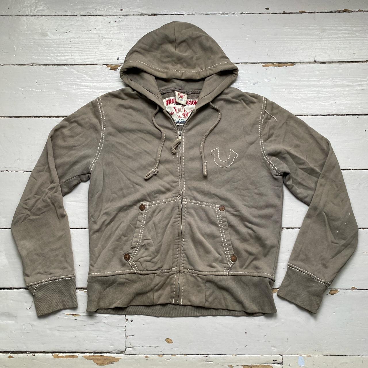 True Religion Big White Tri Stitch Olive Hoodie Wear Garson