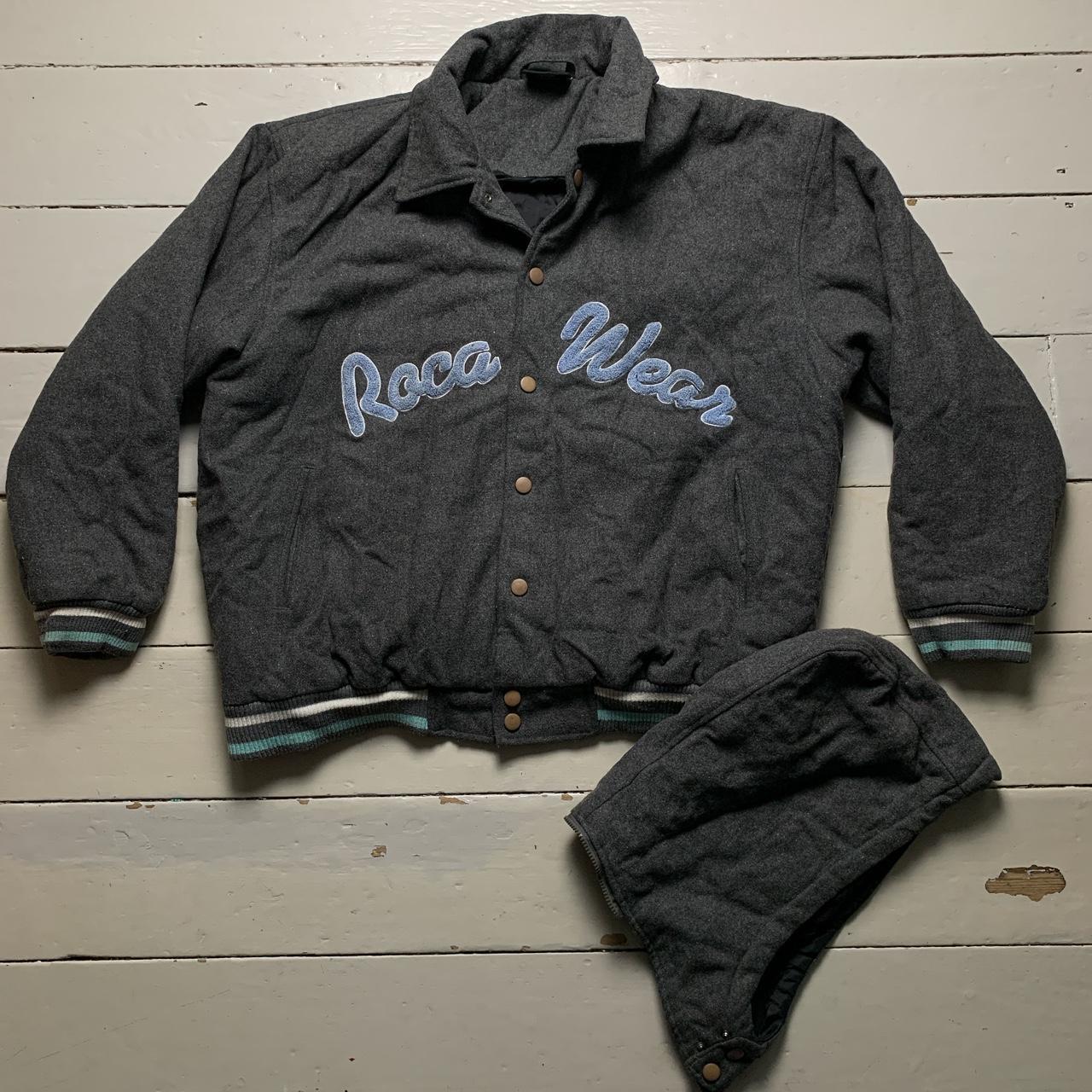Rocawear Vintage Wool Bomber Varsity Jacket Grey and Blue